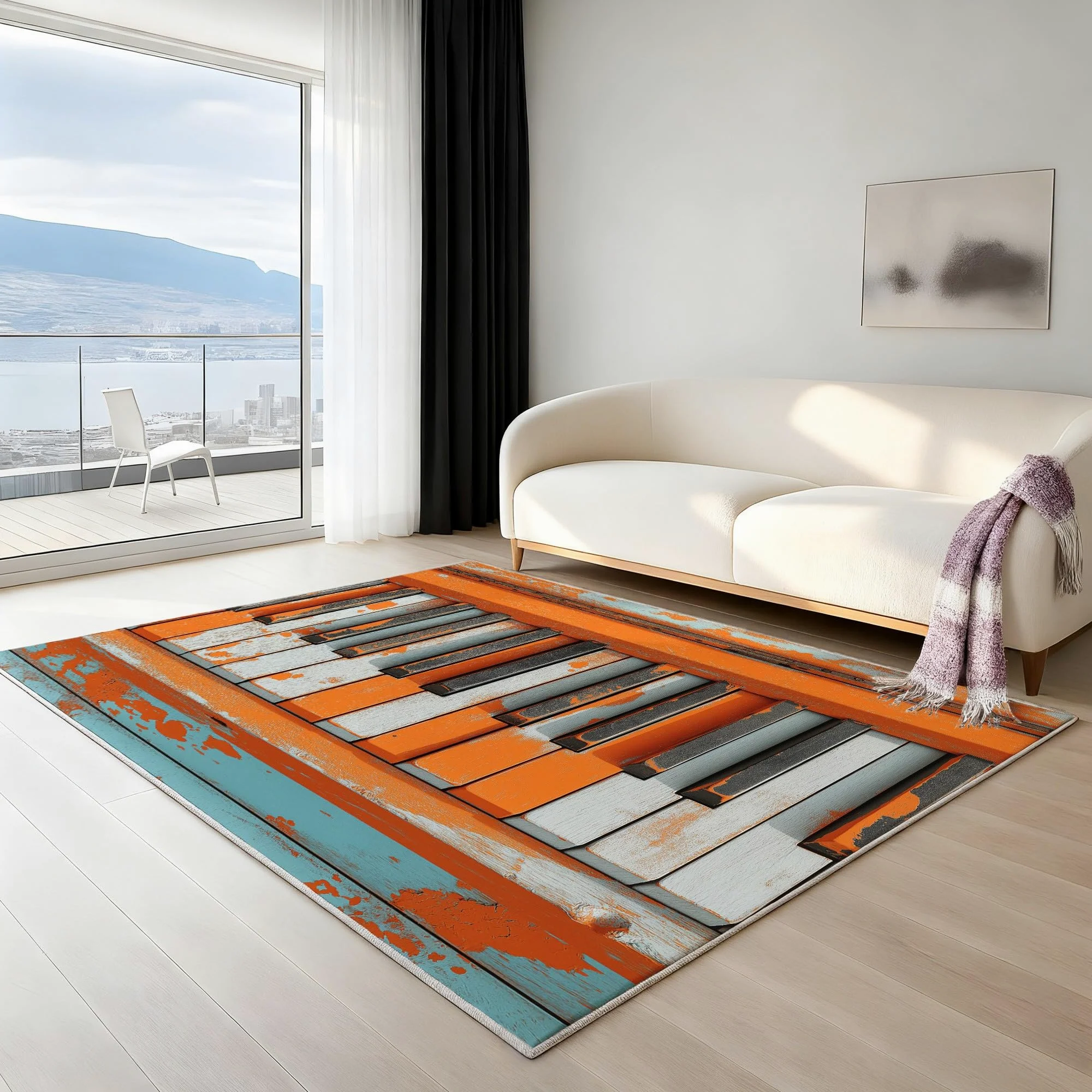 Générique Antiscivolo Moderno Musica Lavabile Tapiss Strumento Musicale Supporto in TPR Tappetino Tasti di Pianoforte Macchia Inchiostro Tappeto 120 x 180 cm per Soggiorno Camera da Letto Ufficio