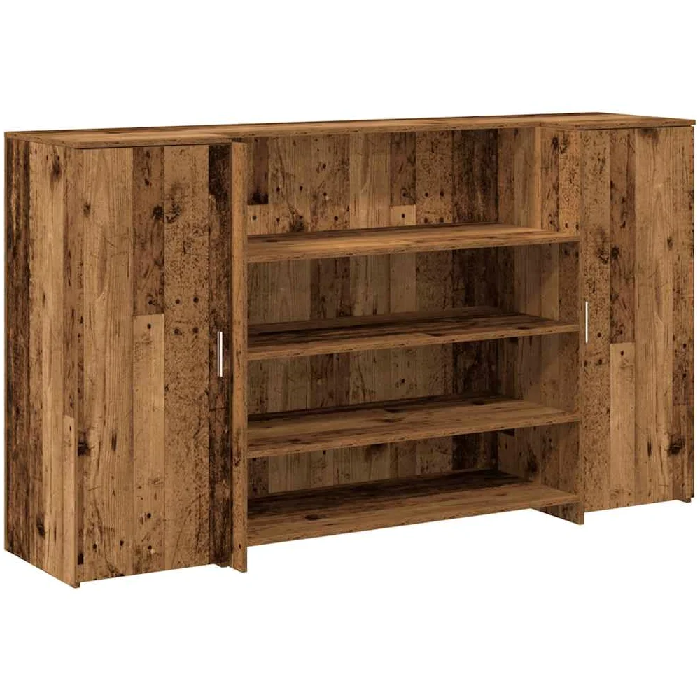 Bancone per ricevimento, effetto legno anticato, 3 pezzi, 180 x 50 x 103,5 cm | Banco di consulenza modulare con molto spazio per ufficio, studio di bellezza, hall hotel e studi medici.