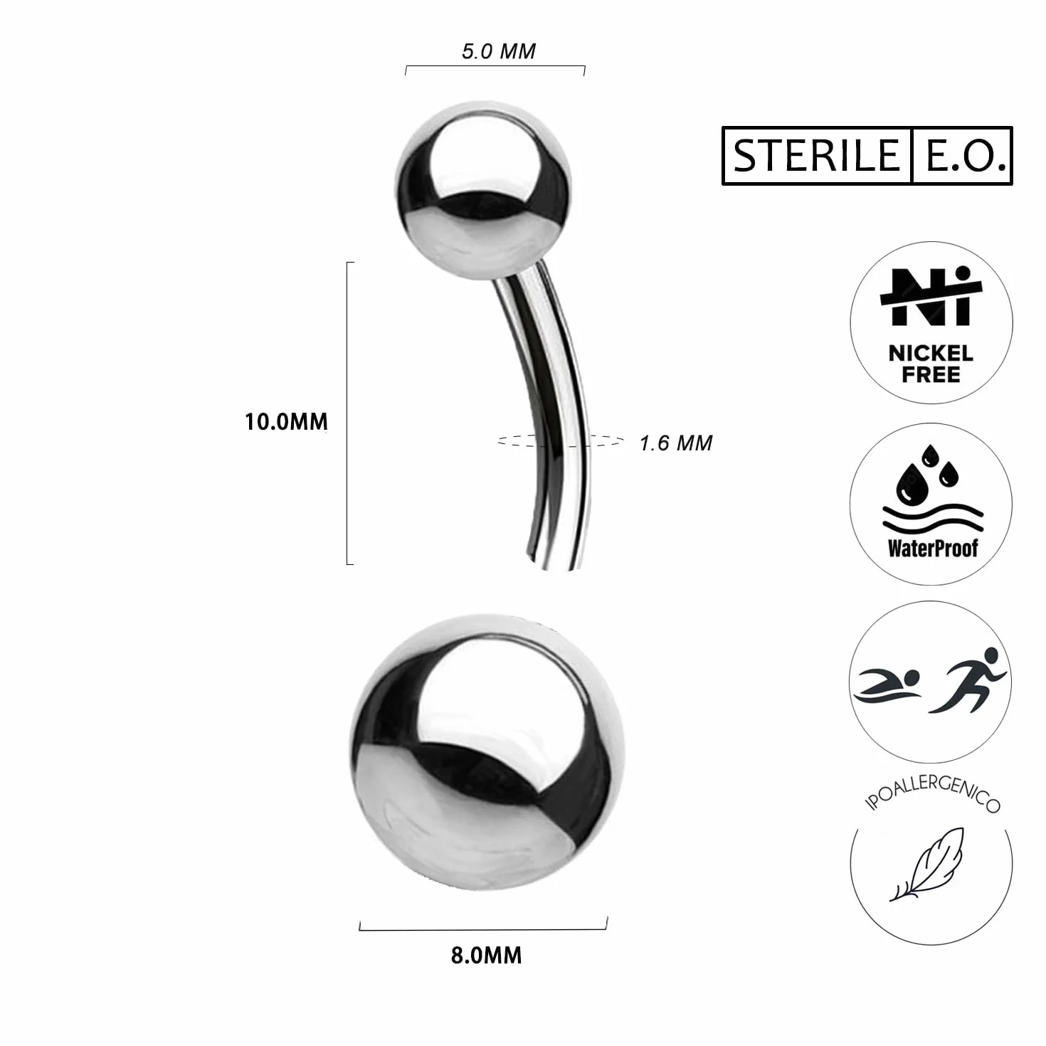 WARRIOR Piercing Ombelico STERILE Acciaio Chirurgico 316 L Banana Classico