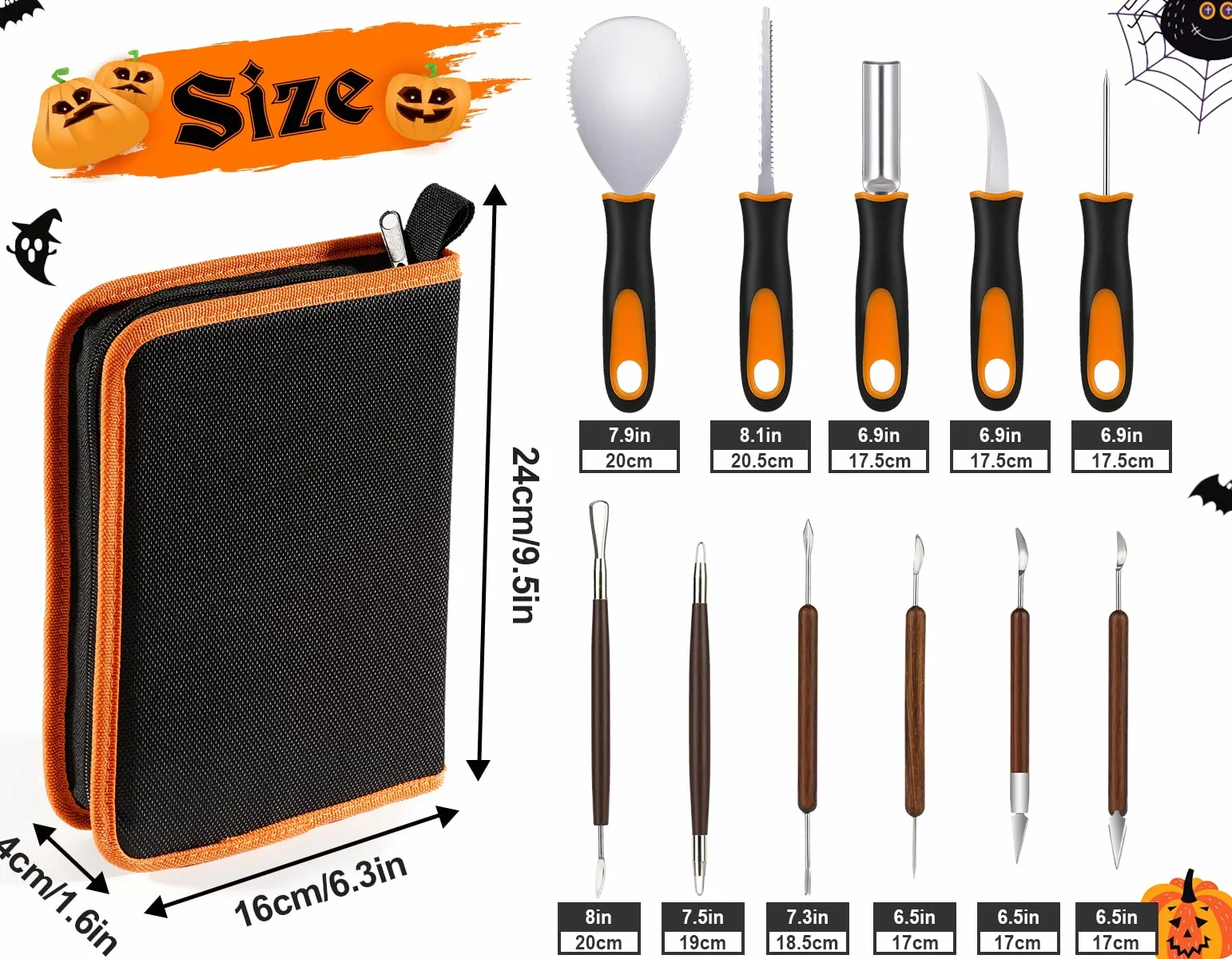 Kit per intagliare la zucca 28 pezzi acciaio inox stencil Halloween
