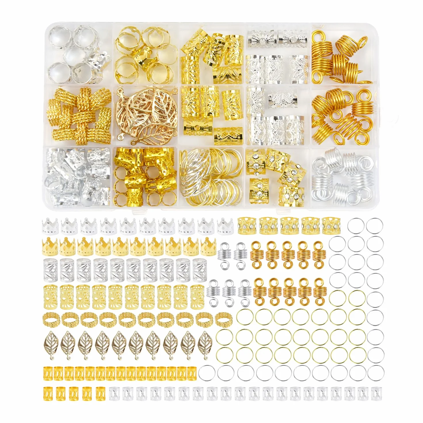 170 Pezzi Alluminio Dreadlocks Perline Accessori Gioielli Capelli (Oro, Argento)