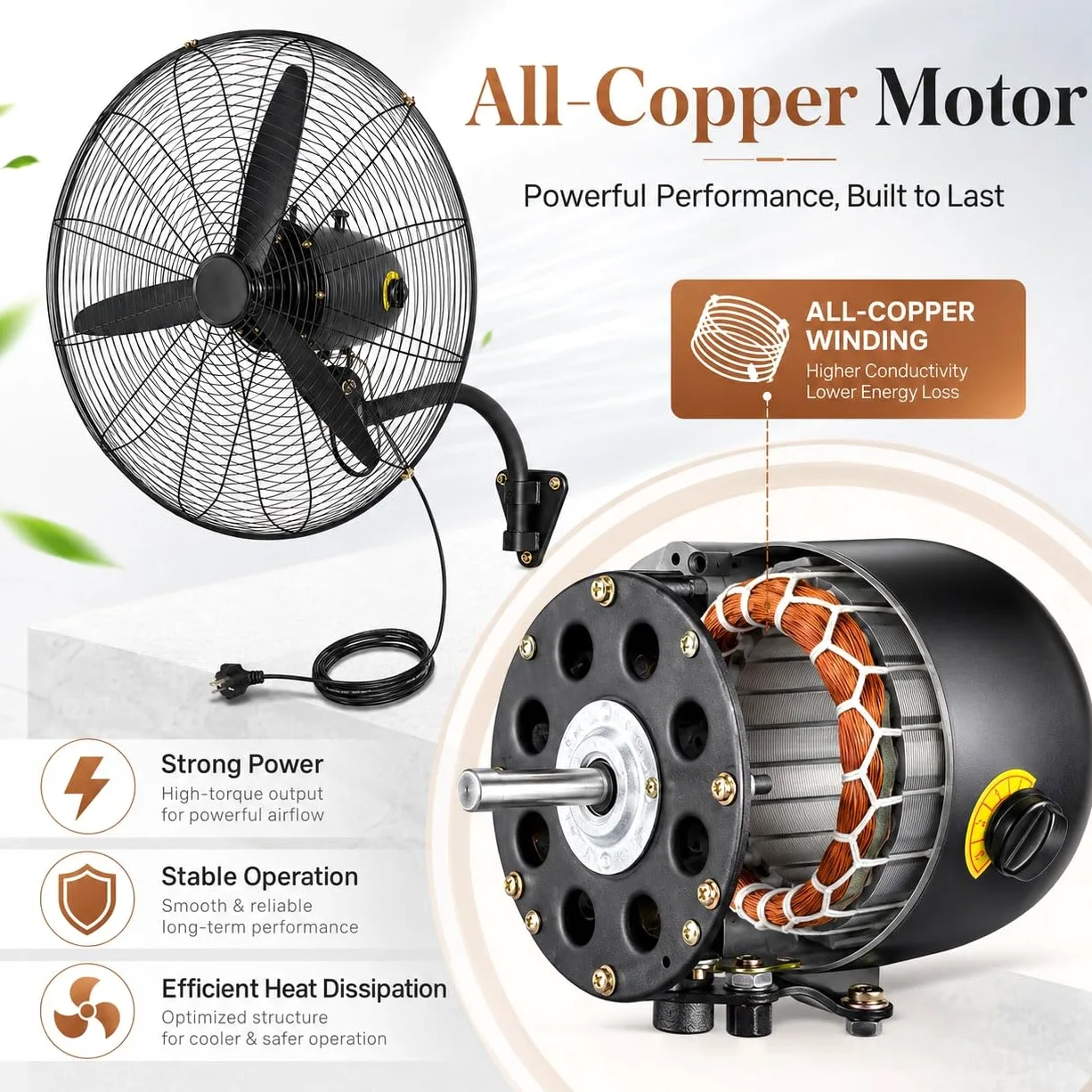 Ventilatore Industriale da Parete 55/70/80 cm, Oscillante, 3 Velocità, Nero | Grande, Motore in rame, metallica, cavo 3 m, per garage, officina, magazzino Palestra e Ristorante(70cm/27inch)