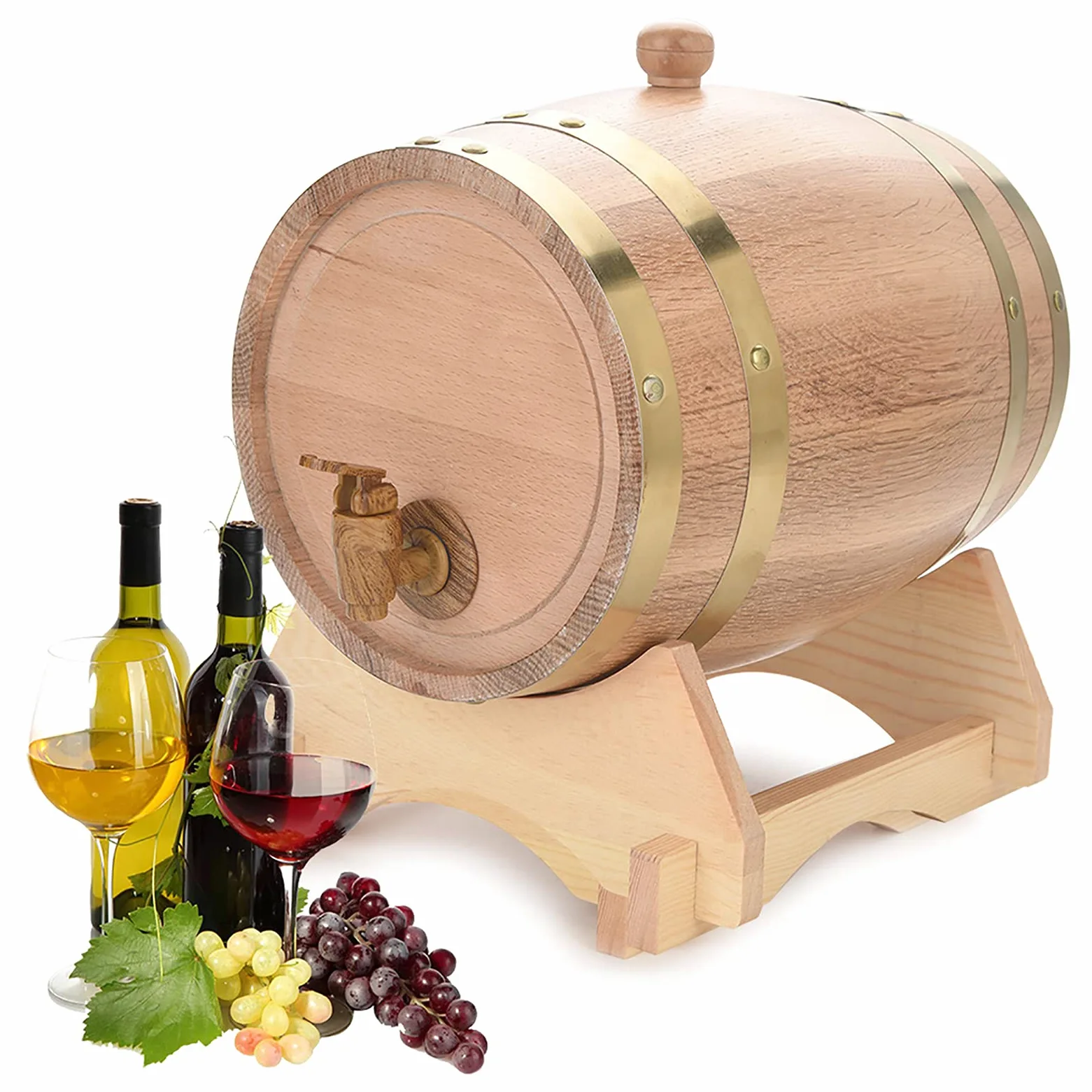 Cocoarm Botte di Vino Vintage in Legno di Quercia per Birra, Whisky, Rum, per la Conservazione di Vino Pregiato, Brandy, Whisky, Tequila (5L)
