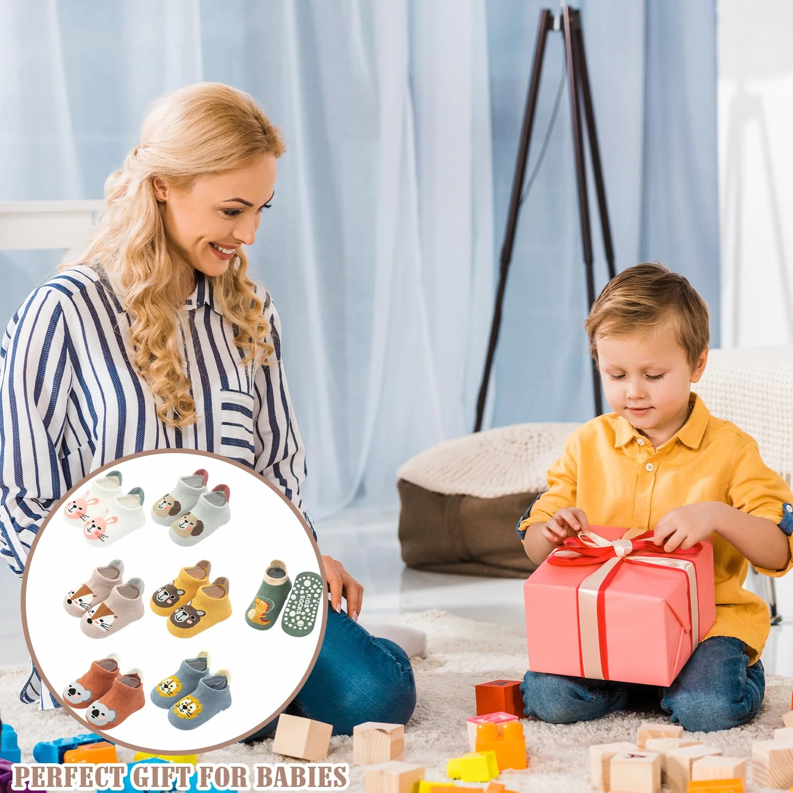 VEGCOO 7 Paia Calzini Antiscivolo Cotone Animali Stampa Calze Traspirante per Neonati Bambini Bambine