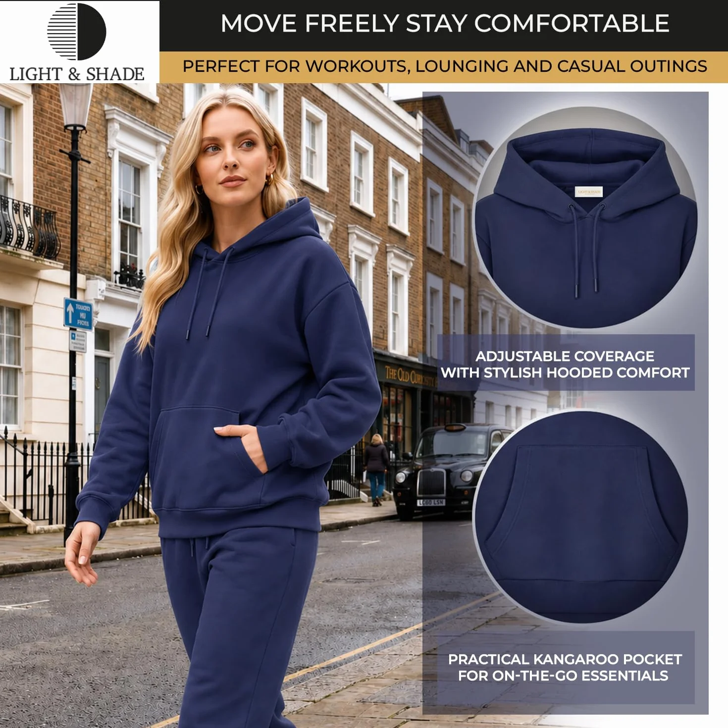 Light & Shade Felpa Donna con Cappuccio Fleece – Hoodie Pullover con Tasca e Coulisse, Sweatshirt Morbida per Palestra Fitness Loungewear e Uso Quotidiano