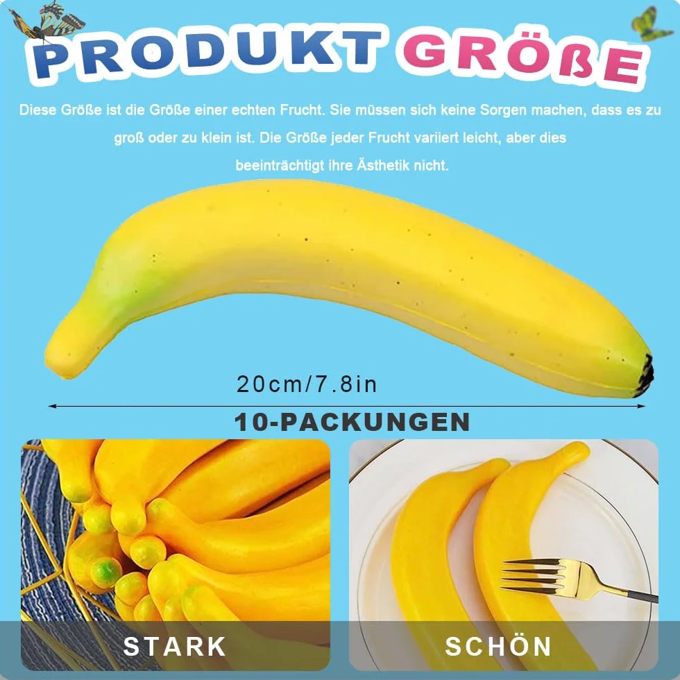 LATRAT banana artificiale realistica 10 pezzi decorazione frutta finta feste festival