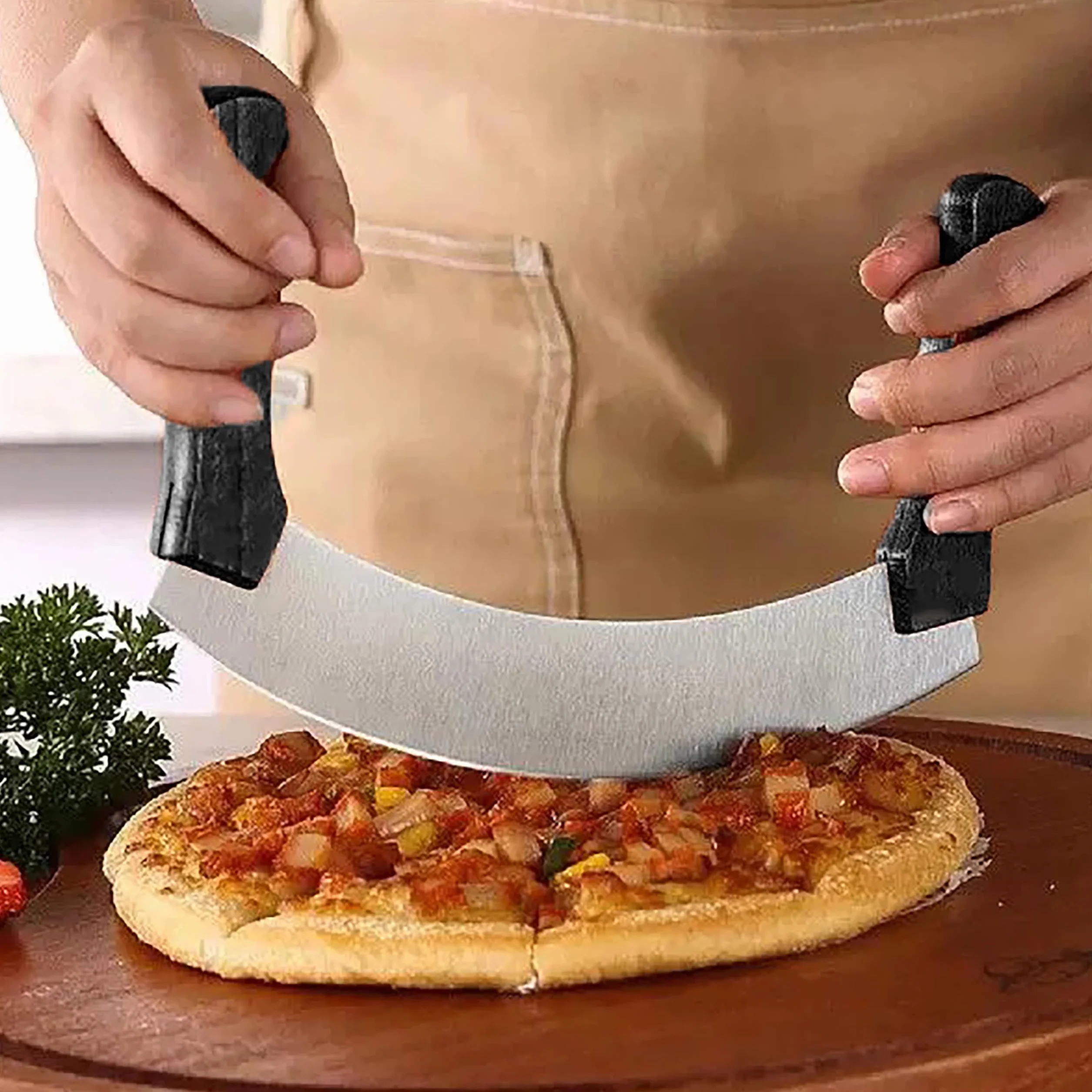 IPEA Coltello Mezzaluna da Cucina con Lama Curva in Acciaio Inox - Coltello Monogama per Tagliare Verdure, Erbe, Carne, Alimenti - Impugnatura Ergonomica - Taglio Preciso e Efficiente