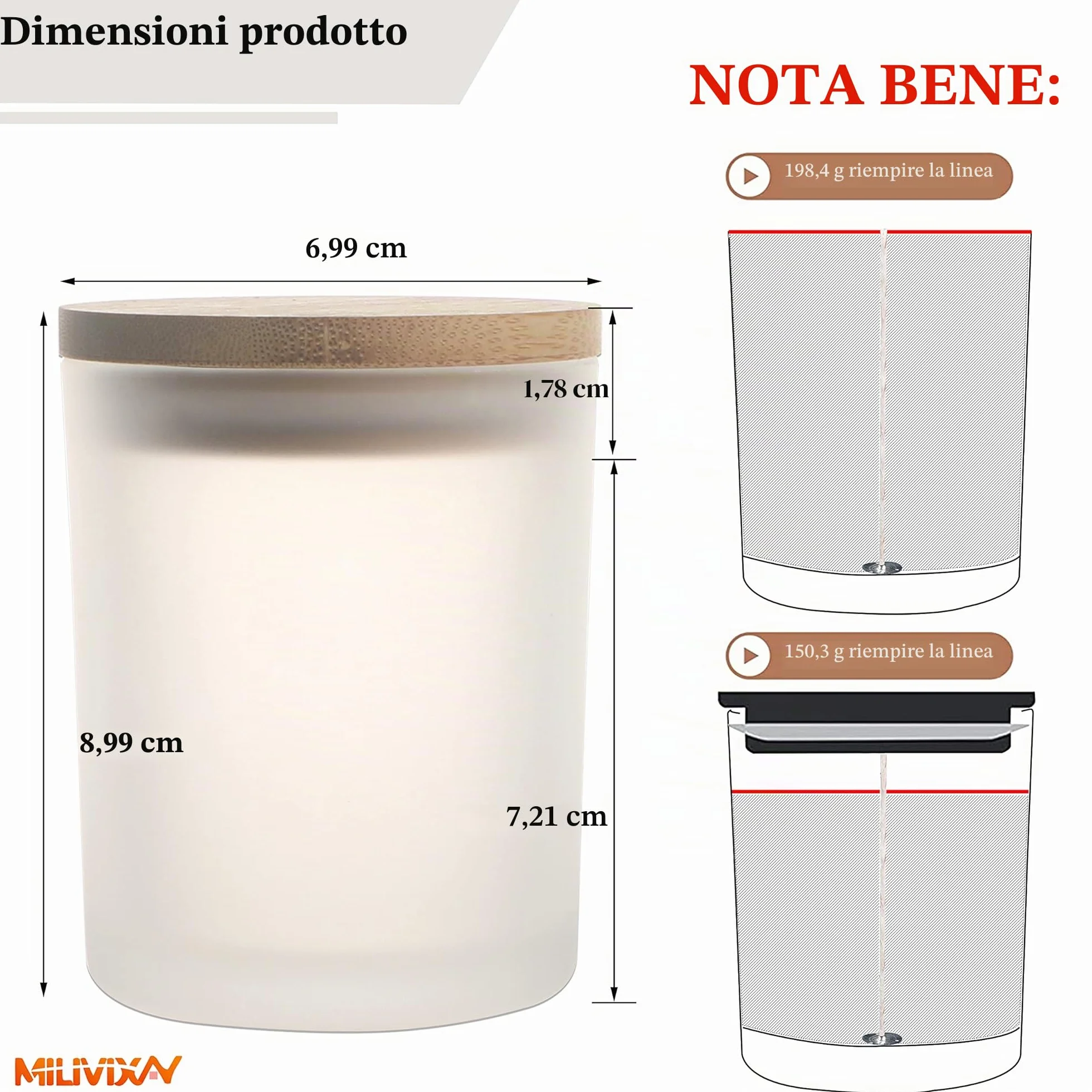 MILIVIXAY 20 barattoli vetro smerigliato 200 ml per candele spezie