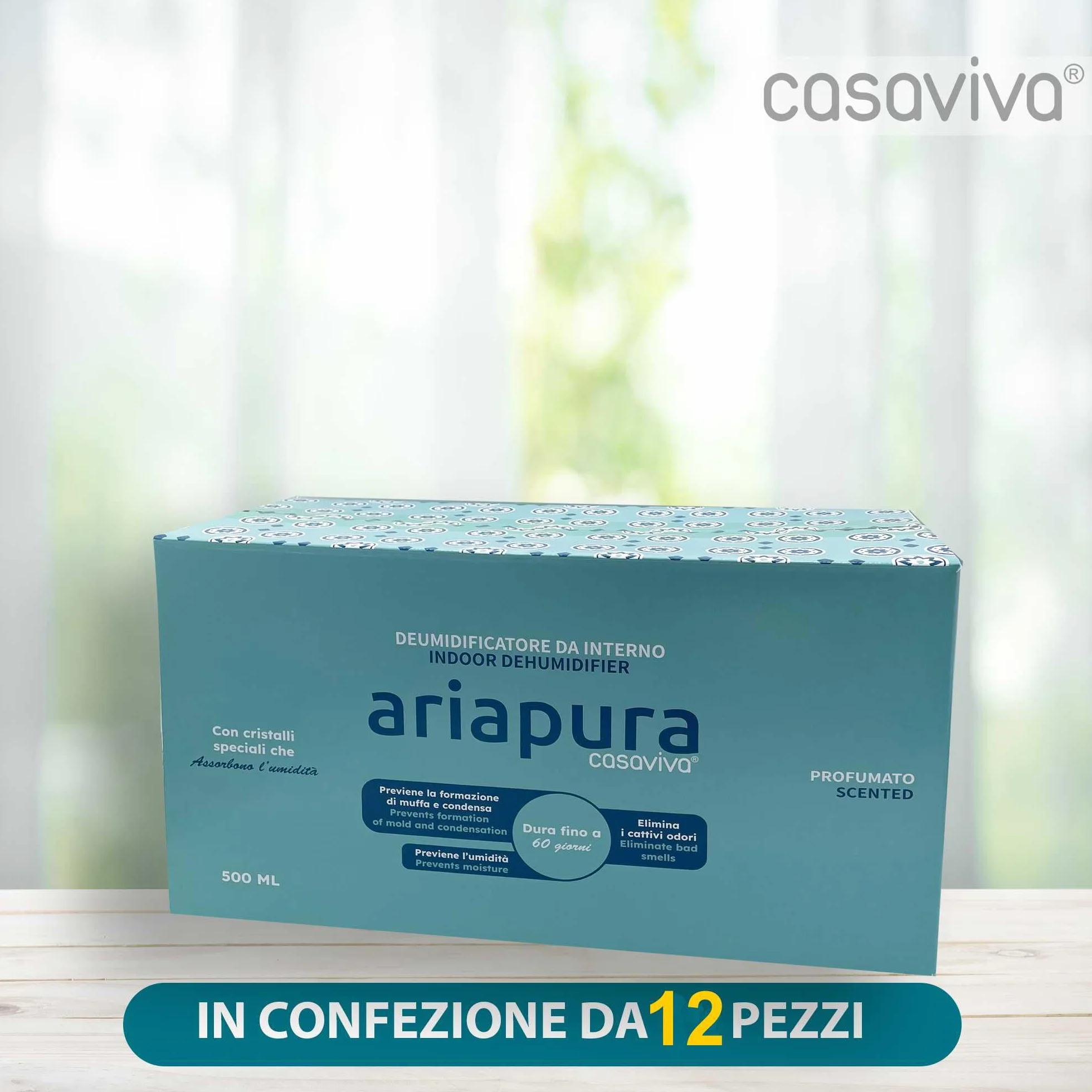 Deumidificatore casa muffa, assorbi umidità per ambienti con Cristalli Idrofili da 500ml (12 PACK) con Aromaterapia 2023, Ariapura