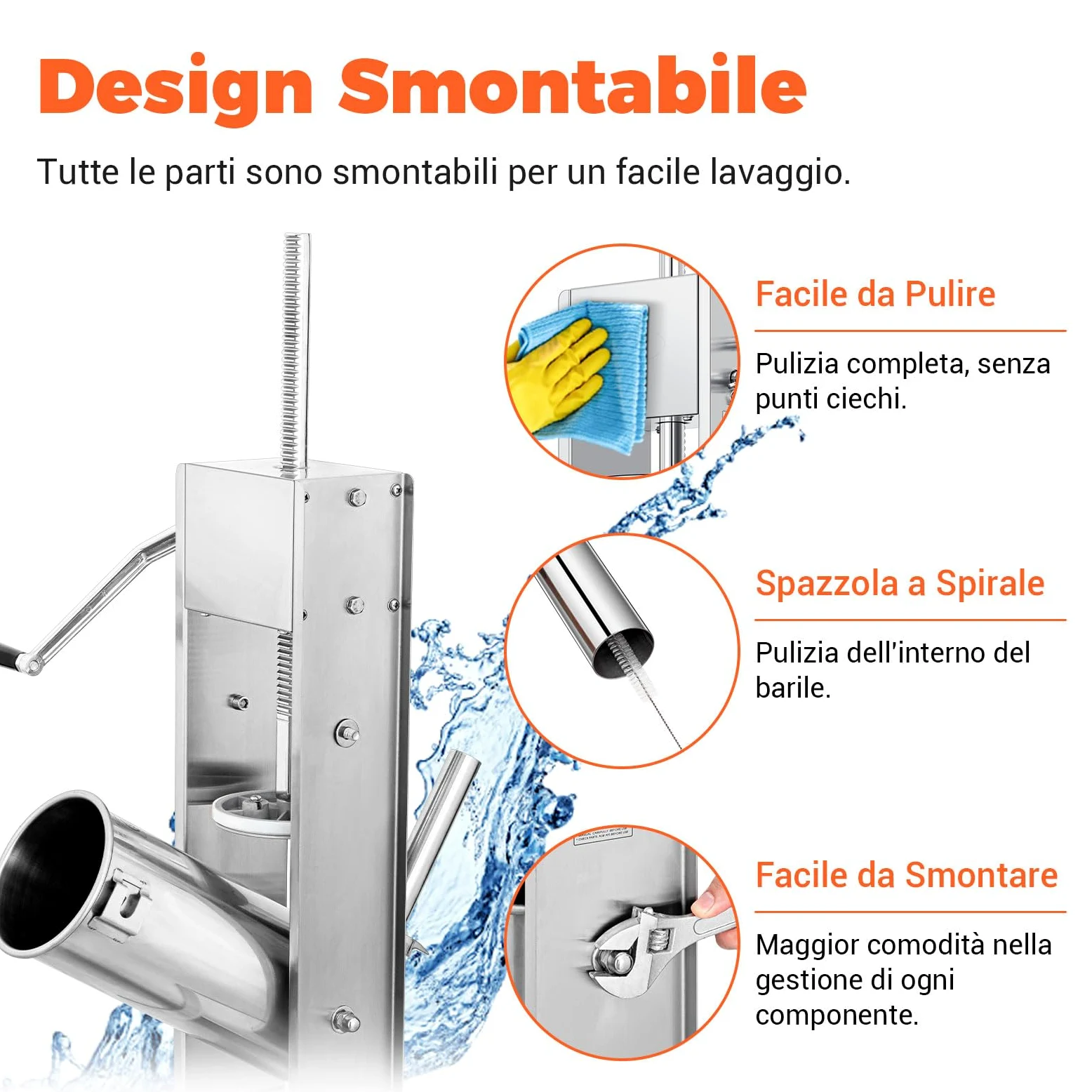 LEEVOT Insaccatrice per Salsicce 3L/7Lb, Acciaio Inossidabile 304, Macchina per Salsicce Regolabile a 2 Velocità, 4 Tubetti di Riempimento (Argento)