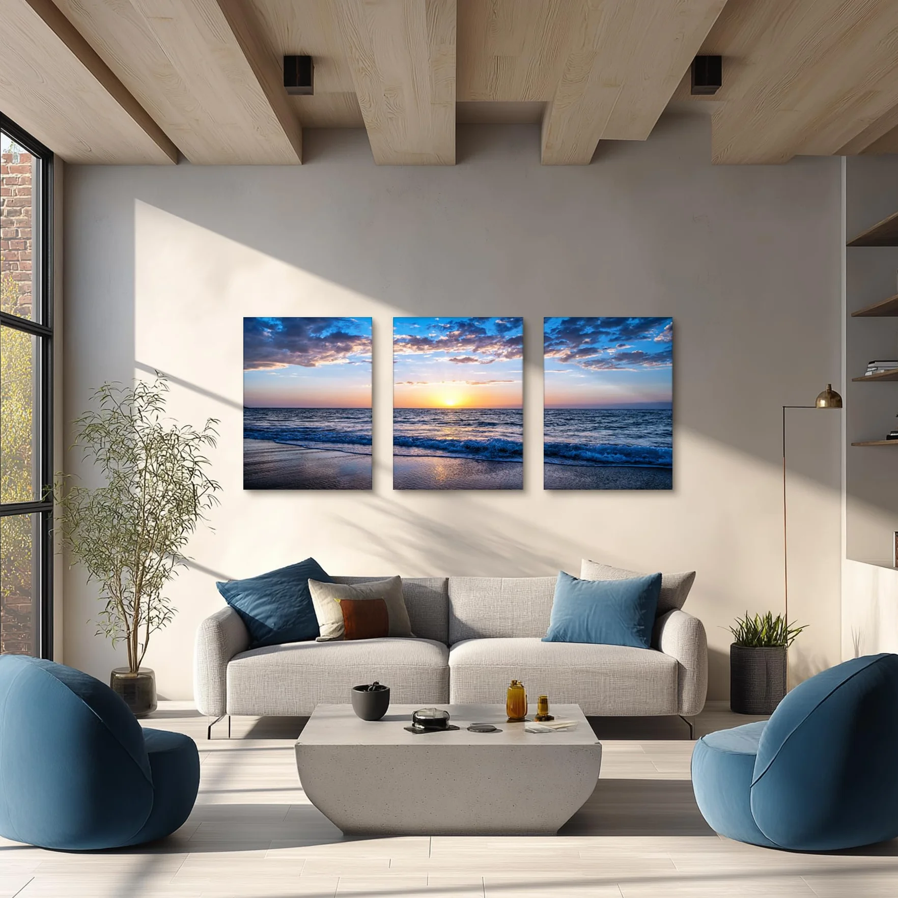 hyidecorart Quadro Moderno Soggiorno, 3 Pezzi Quadri Spiaggia Tramonto Stampe Su Tela, Decorazioni Camera Da Letto Bagno Cucina Ufficio Sala Da Pranzo Bar