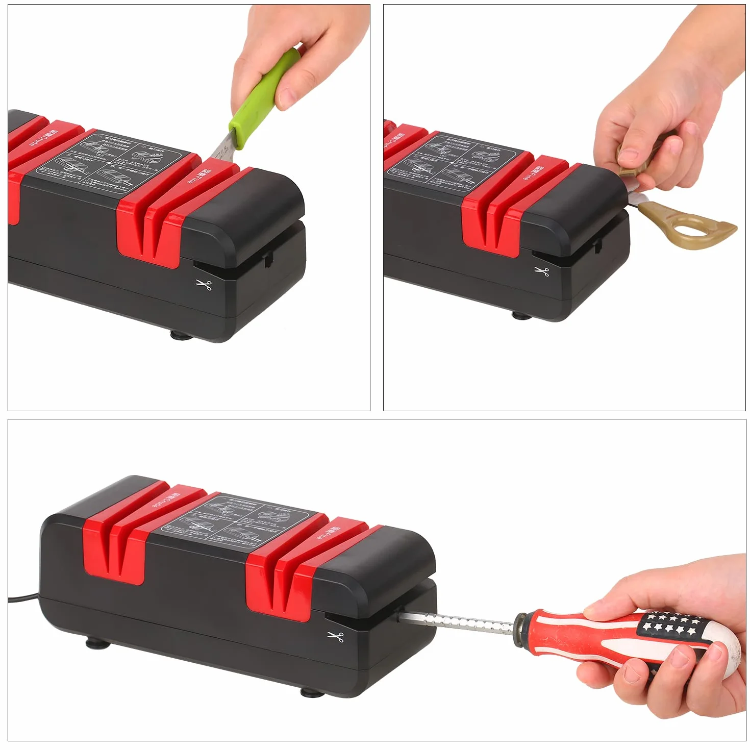 Smerigliatrice elettrica a forbice Weytoll con 3 dischi abrasivi intercambiabili, smussatura 15°