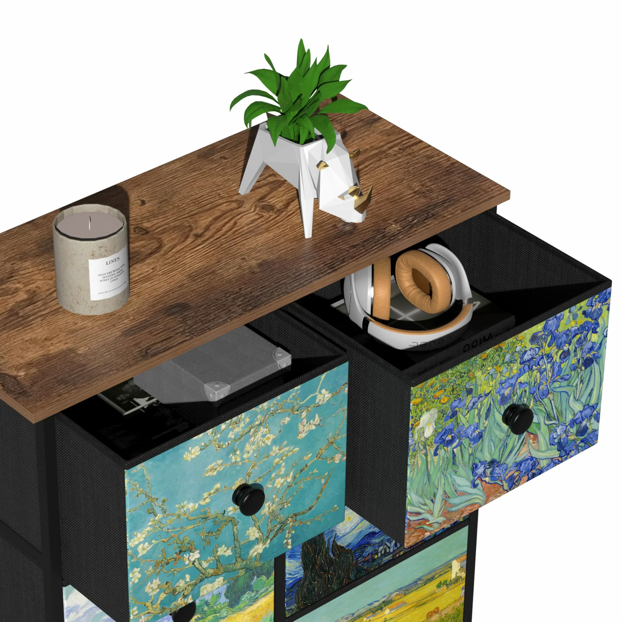 VEDECASA - Cassettiera sottile, alta, con 8 cassetti , motivo Van Gogh, per cameretta dei bambini, soggiorno, corridoio, camera da letto, ufficio, struttura in metallo e pannello in legno