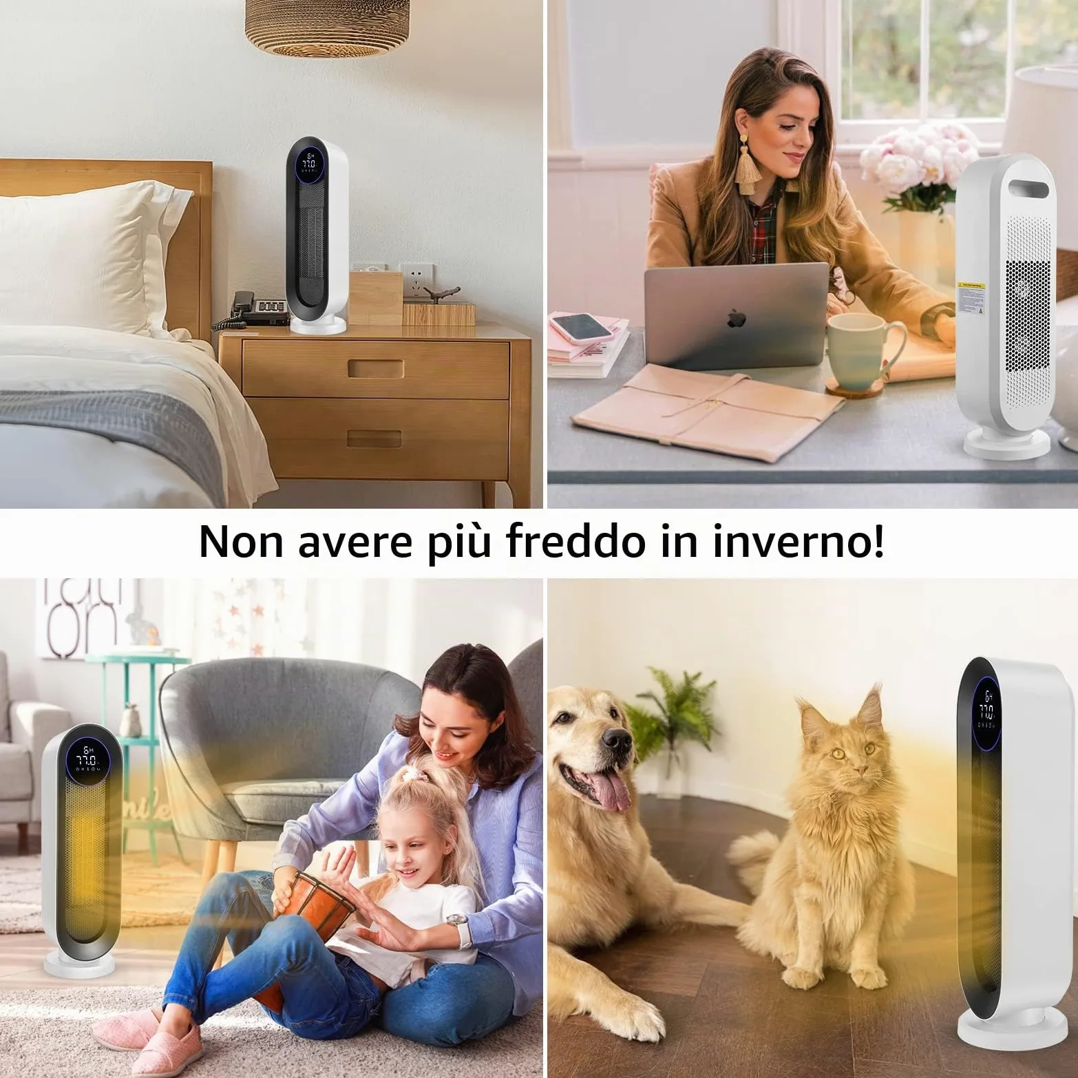 Nictemaw Termoventilatore in ceramica, a risparmio energetico, 2000 W, con termostato, telecomando, 3 modalità, timer 12 ore, oscillazione 100°