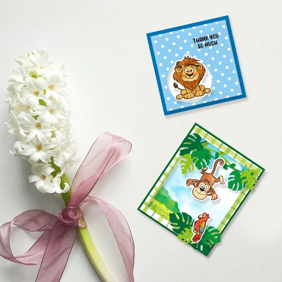 GLOBLELAND Timbri trasparenti con animali selvatici, elefante, leone, giraffa, in silicone, sigilli, scimmia, koala, uccello, francobolli trasparenti per fai da te, album fotografici, diari