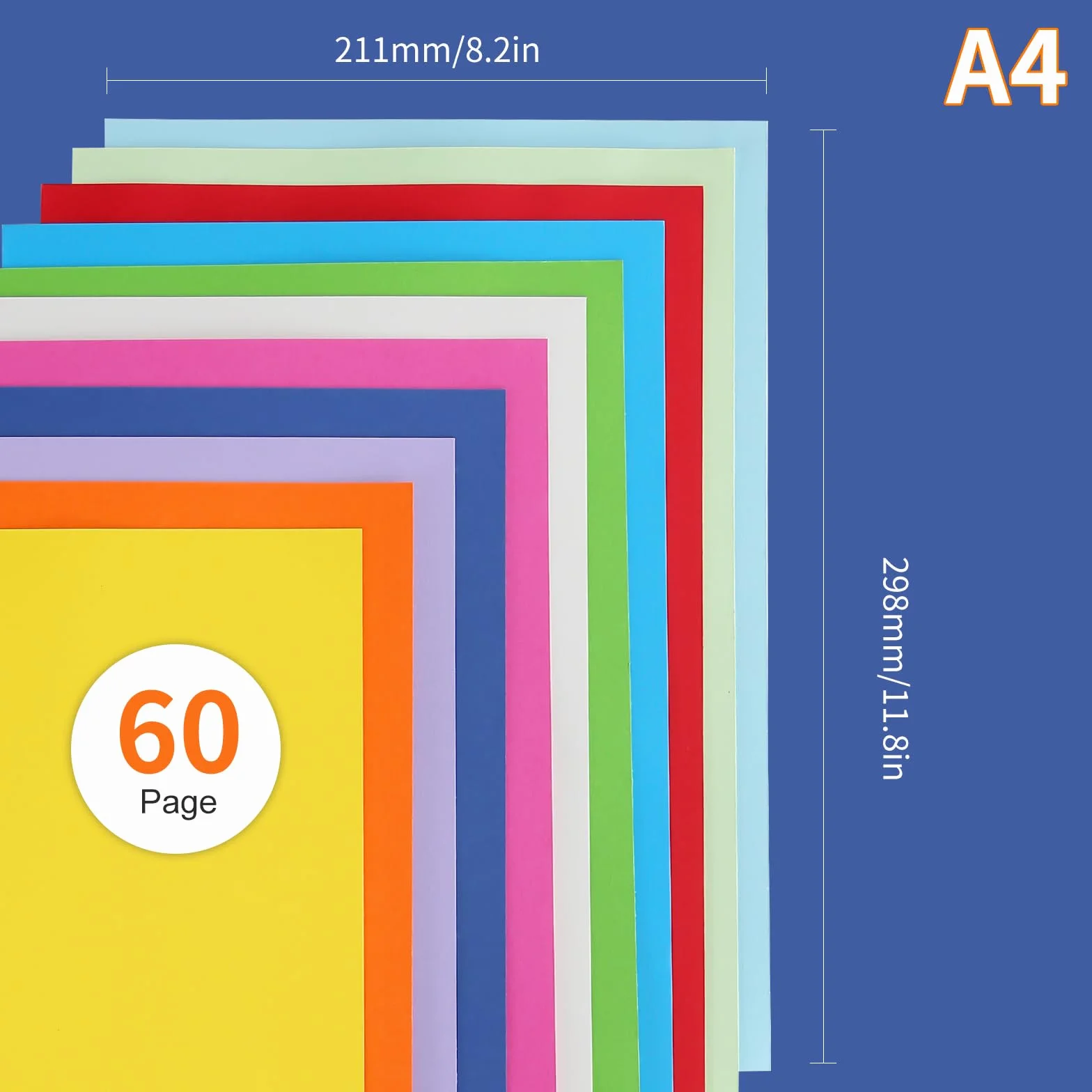 Set cartoncini colorati A4 60 fogli origami 250g/m² 20 colori per bambini