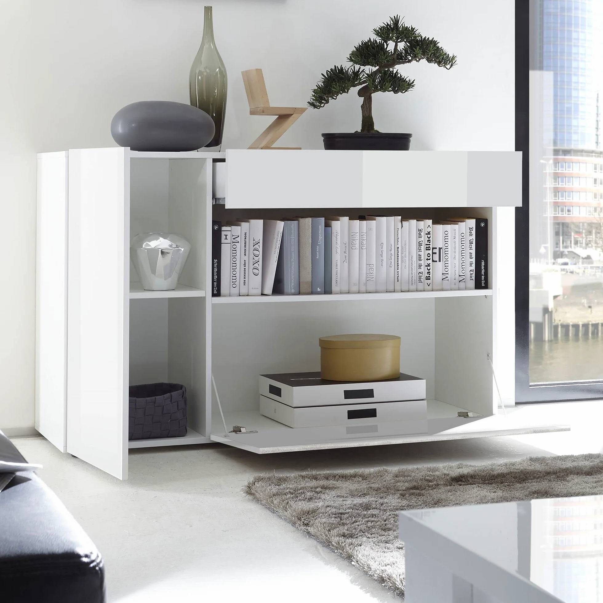 Web Convenienza Mobile Ingresso Moderno - Made in Italy - Collezione Nice - Mobiletto Contenitore con Struttura Bianca per Soggiorno (Bianco)