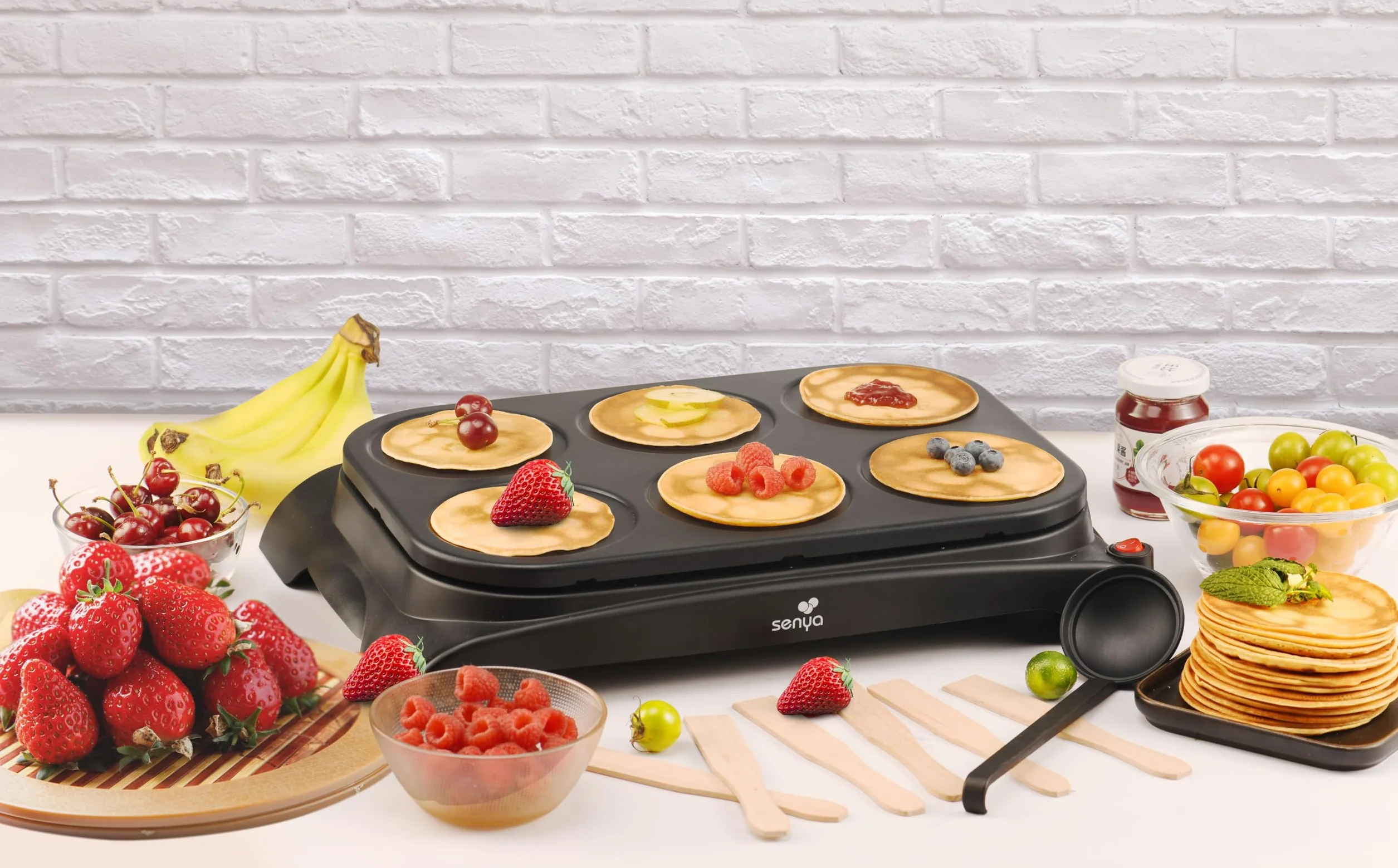 SENYA Crêpière elettrica 1000W Piastra antiaderente Ø11,5 cm per crêpes pancakes