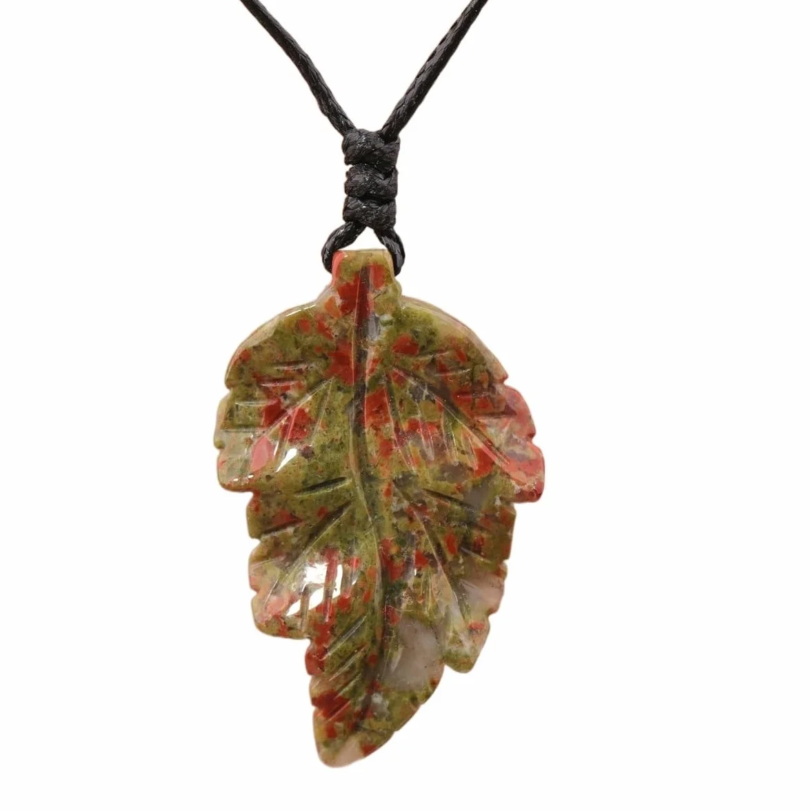 Collana con ciondolo in pietra con gemme a forma di foglia for collana in pelle con cristallo di quarzo da donna Regali di gioielli fatti a mano for matrimoni di compleanno di lusso ( Color : Unakite