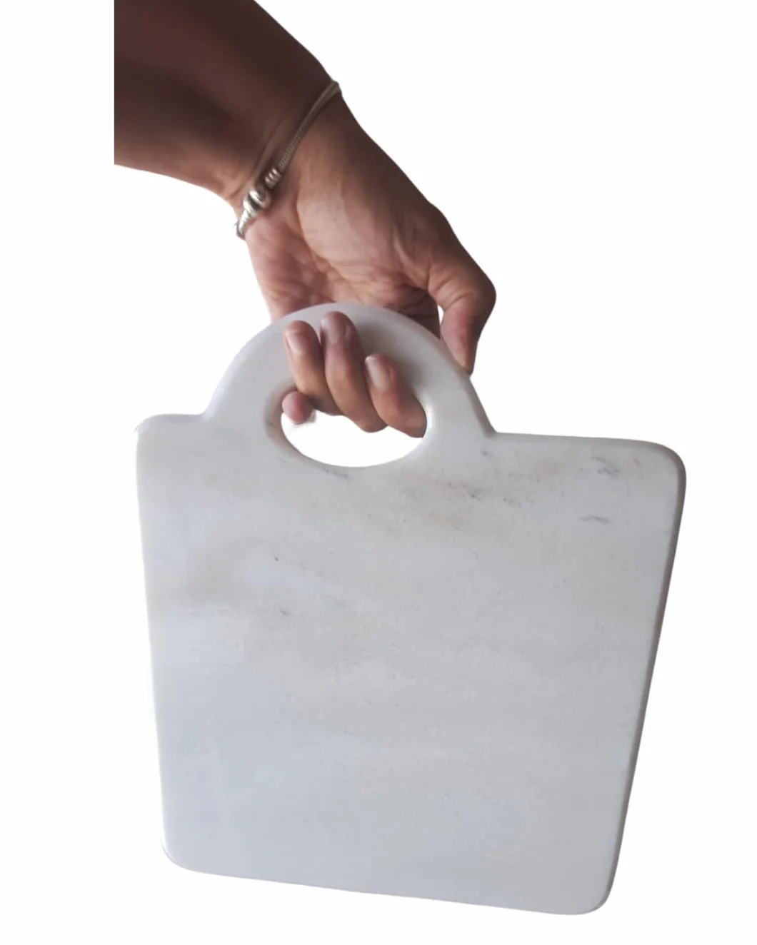 Tagliere in marmo bianco 30x25 cm con manico | Tagliere cucina artigianale Made in Italy per formaggi, salumi, sushi | Vassoio elegante in pietra naturale - Kalu Creations