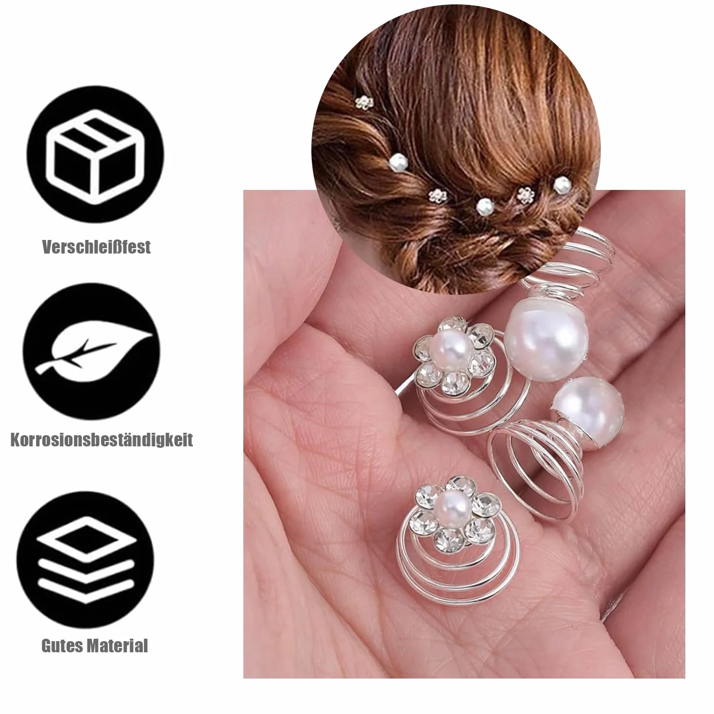 Forcine per capelli da sposa a spirale con strass perle diamante fiori 2 stili