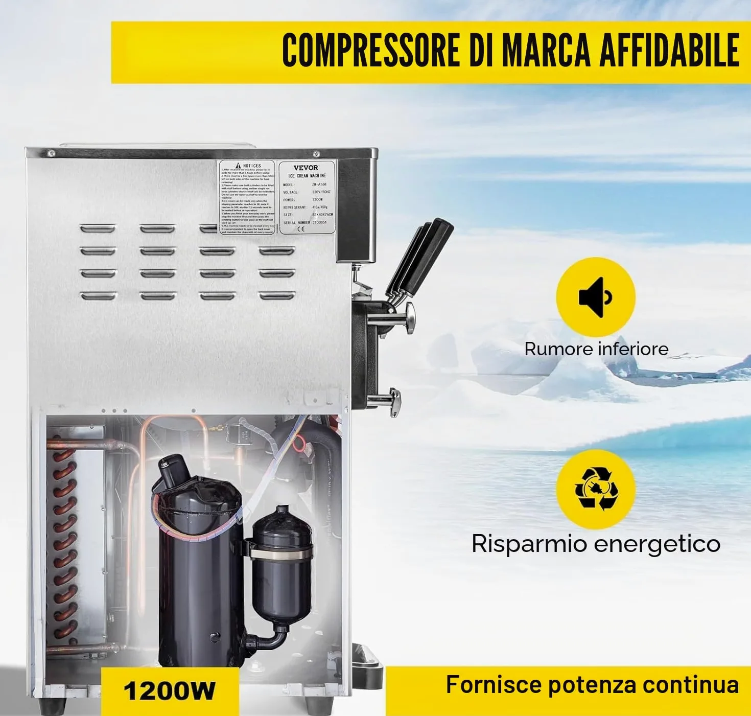 Macchina per Gelato Commerciale 18L/H 3 Sapori, 1200W macchina gelato soft professionale, Pannello LCD, Pre-Raffreddamento Pulizia Automatica, per Yogurt Caffè Snack-Bar Ristorante