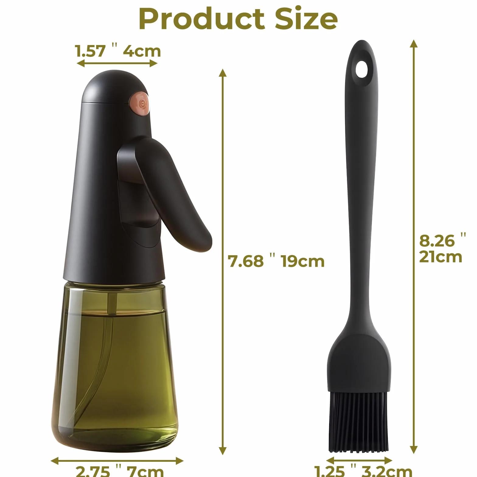 Euqvunn Spruzzino Olio per Friggitrice ad Aria 200ml Vetro Anti-Luce Design Anti-Fuga 360° Oliera Spray Cucina con Pennello Nero