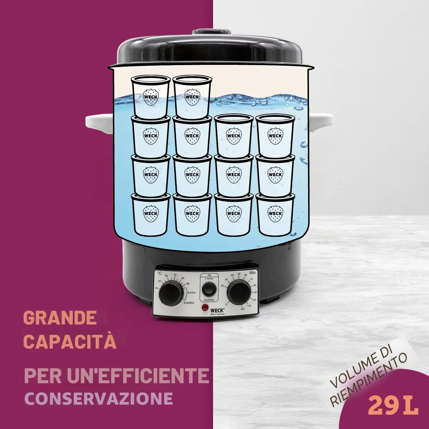 WECK Sterilizzatore elettrico WAT 15 (sterilizzatore a smalto, dispensatore di acqua calda, fornello per vino caldo, termostato, timer, 29 litri) 6830