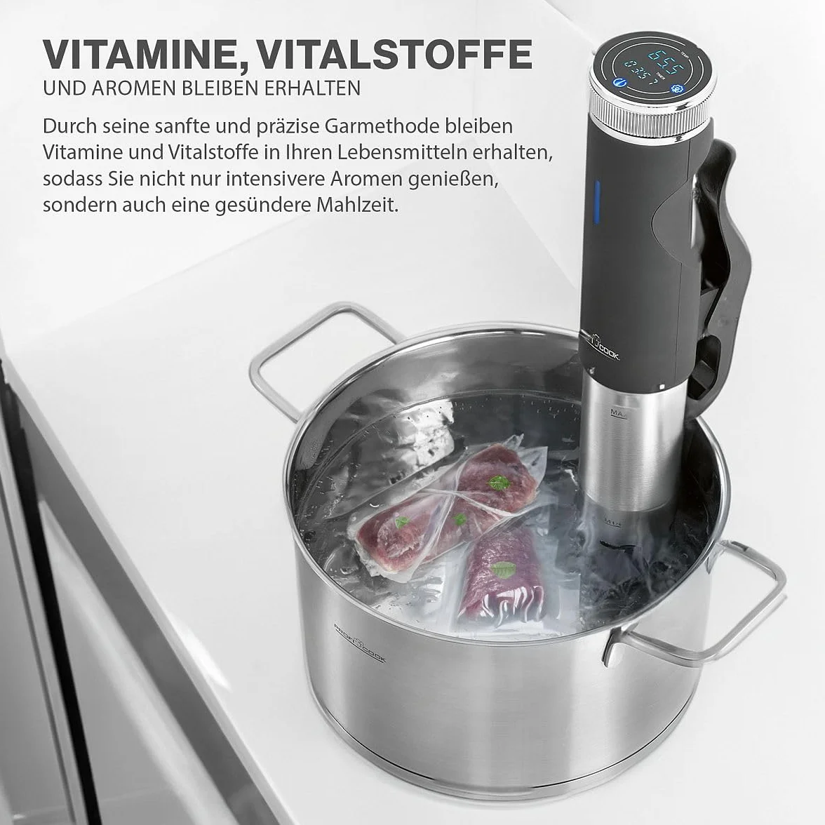 Profi Cook della SV 1126 Sous Vide Stick, Acciaio Inox, 800 W, 8 Litri, Display LED, Timer