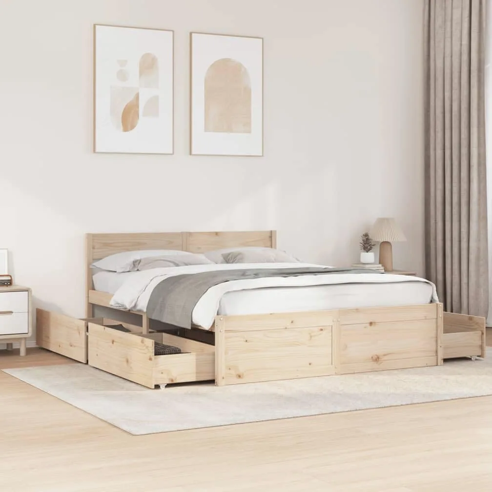 vidaXL Giroletto con Cassetti 150x200 cm in Legno Massello di Pino, giroletto con cassetti, arredo Camera da Letto, Letto Contenitore