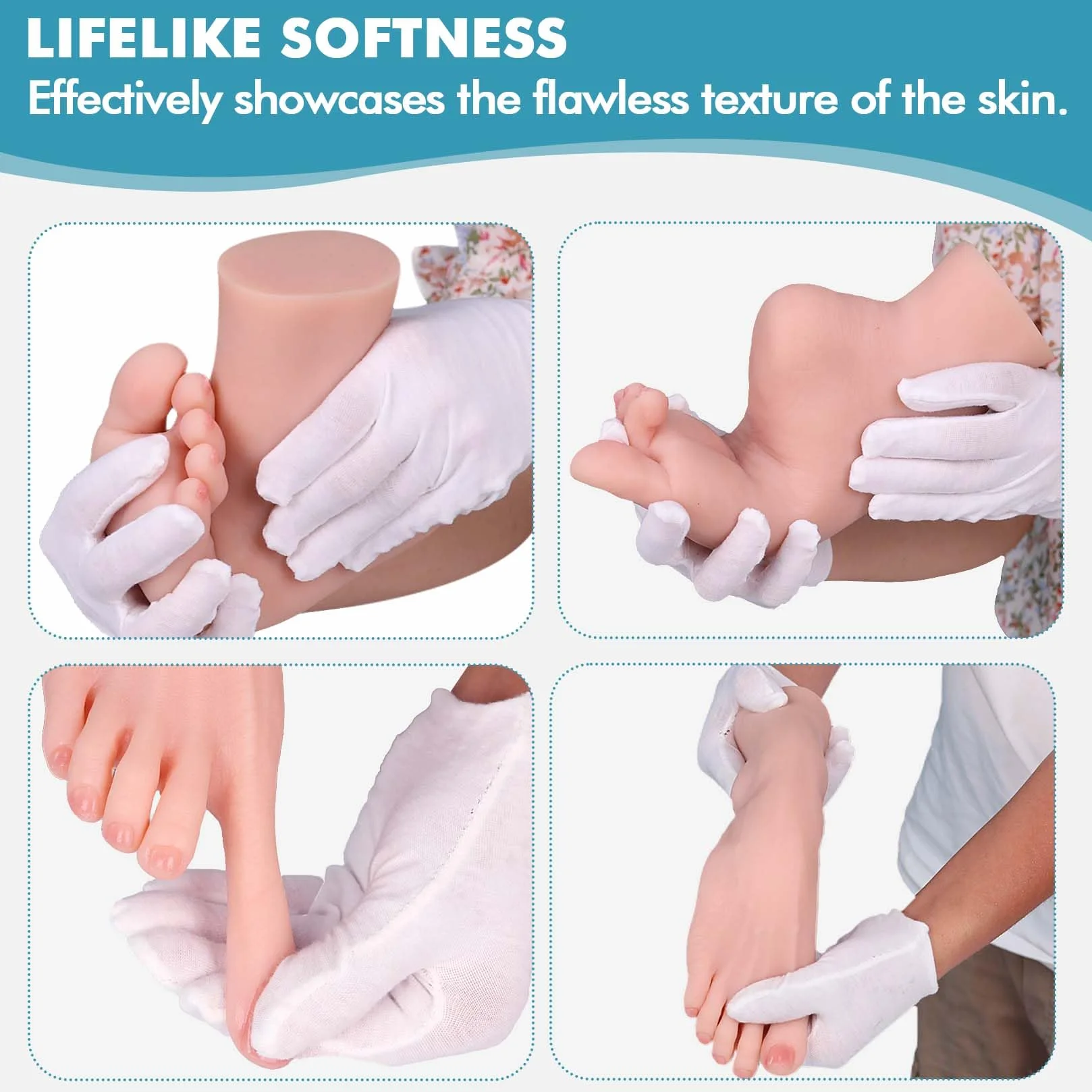 Manichino Piedi in Silicone Dimensione Reale Morbido Flessibile per Esposizione Scarpe Sandali Calze 1 Paio Piede Donna Avorio