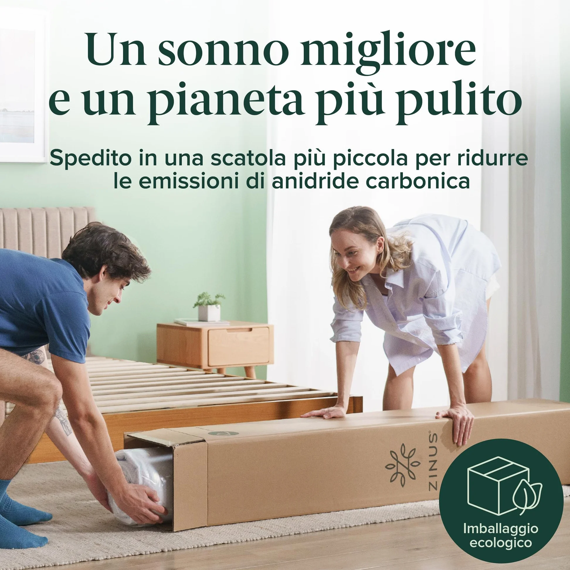 Zinus Materasso Matrimoniale 160x190 cm Memory Foam Infusa Con Tè Verde - Altezza 15 cm - Media Rigidità - Certificato OEKO-TEX - Materasso Ortopedico Ventilato e Anti-Umidità