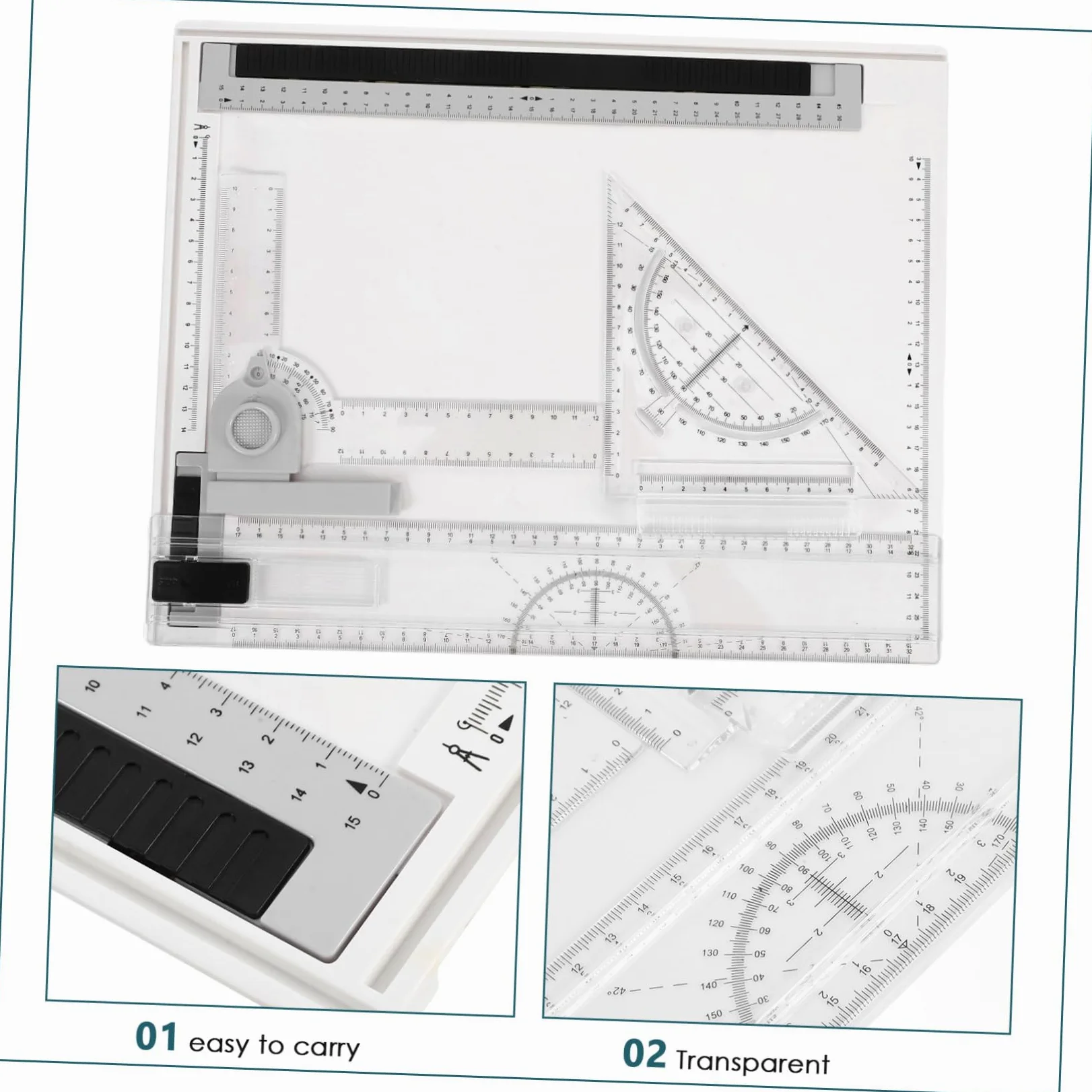 Tavoletta da Disegno A4 Professionale per Architettura, Set 1 | Plastica, Strumenti e Righelli Inclusi, Portatile e Leggera, Scale Precise per Uso Outdoor