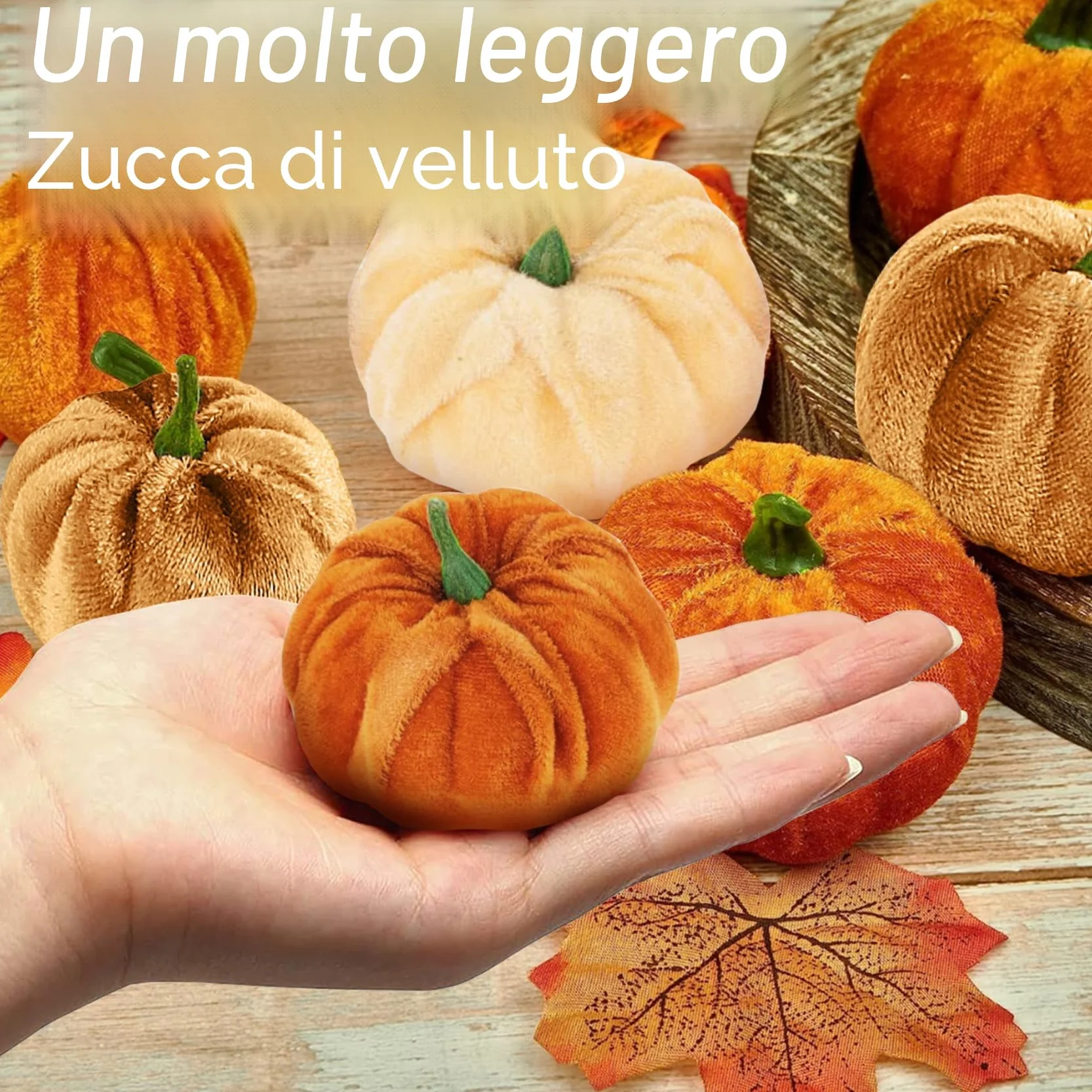 Décoration Autunnali Zucca 12 Pezzi Zucche di Velluto Artificiali per Halloween Ringraziamento