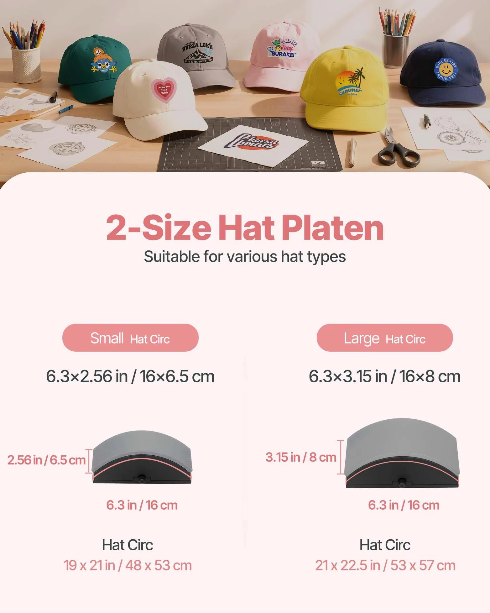 VEVOR Pressa a Caldo per Cappelli con 2 Piastre Intercambiabili, Macchina per Pressatura a Caldo per Cappelli con Controllo della Temperatura e del Tempo, per Cappellini, Fasce, Mascherine, Rosa