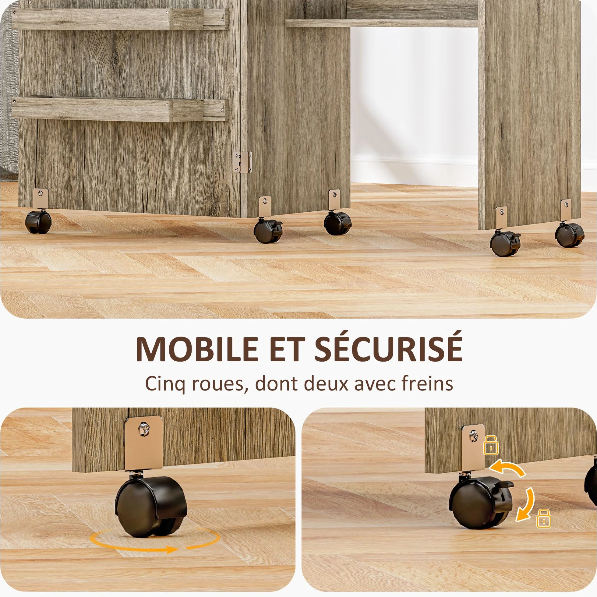 HOMCOM Tavolo da cucito pieghevole, mobile da cucito con cassetti portaoggetti, ripiano aperto e ruote, mobile per macchina da cucire, per soggiorno, ufficio, 117 x 40 x 77,5 cm, effetto legno grigio