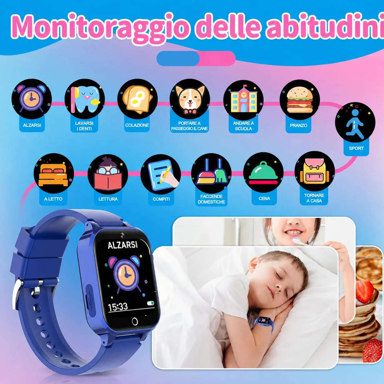 Smartwatch Bambini 39 Giochi Contapassi Fotocamera Torcia Sveglia Educativo Regalo Scheda SD Integrata