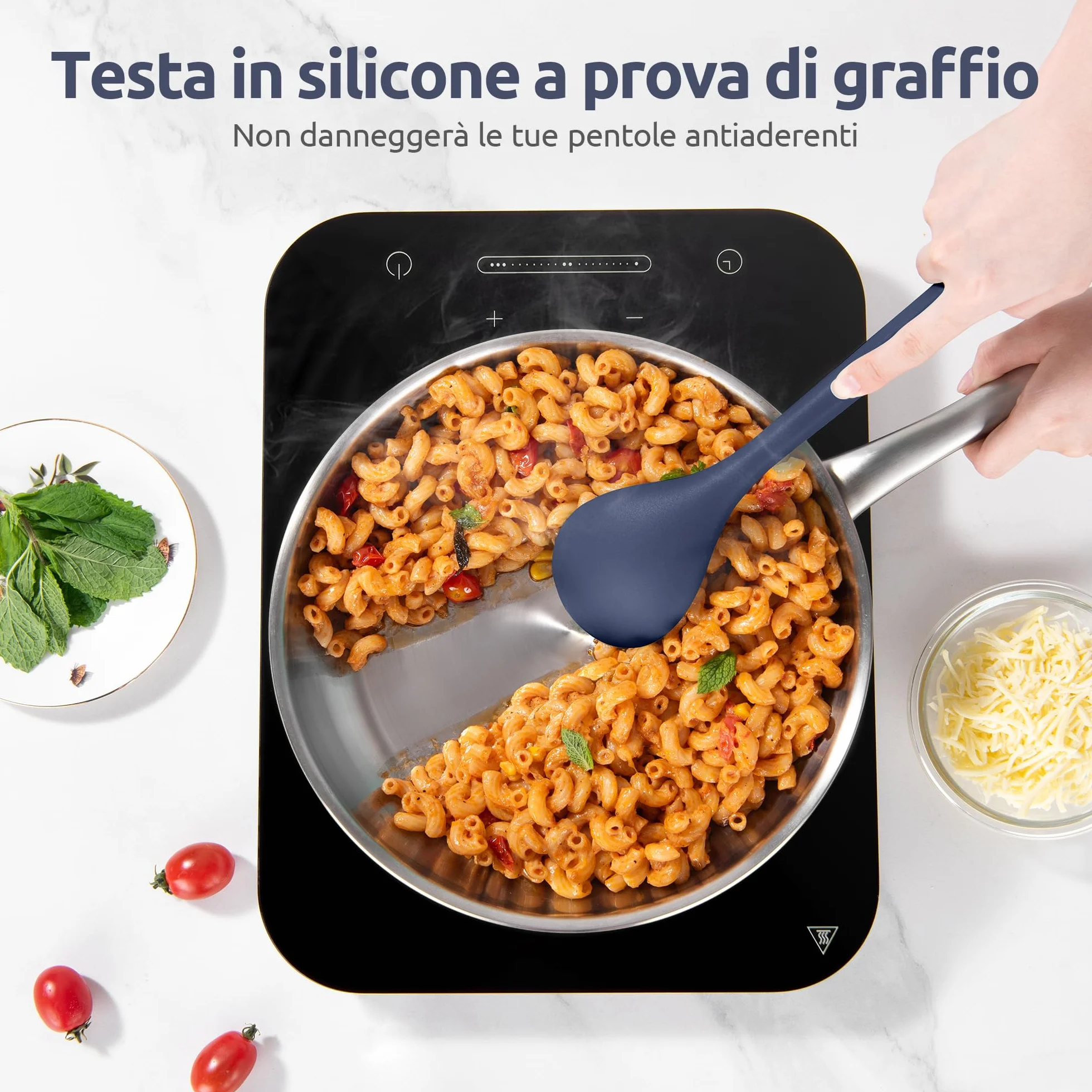 U-Taste Utensili da cucina in silicone extra lunghi 315℃, Spatole, cucchiai e mestolo antiaderente (5 Pz, Blu notte)