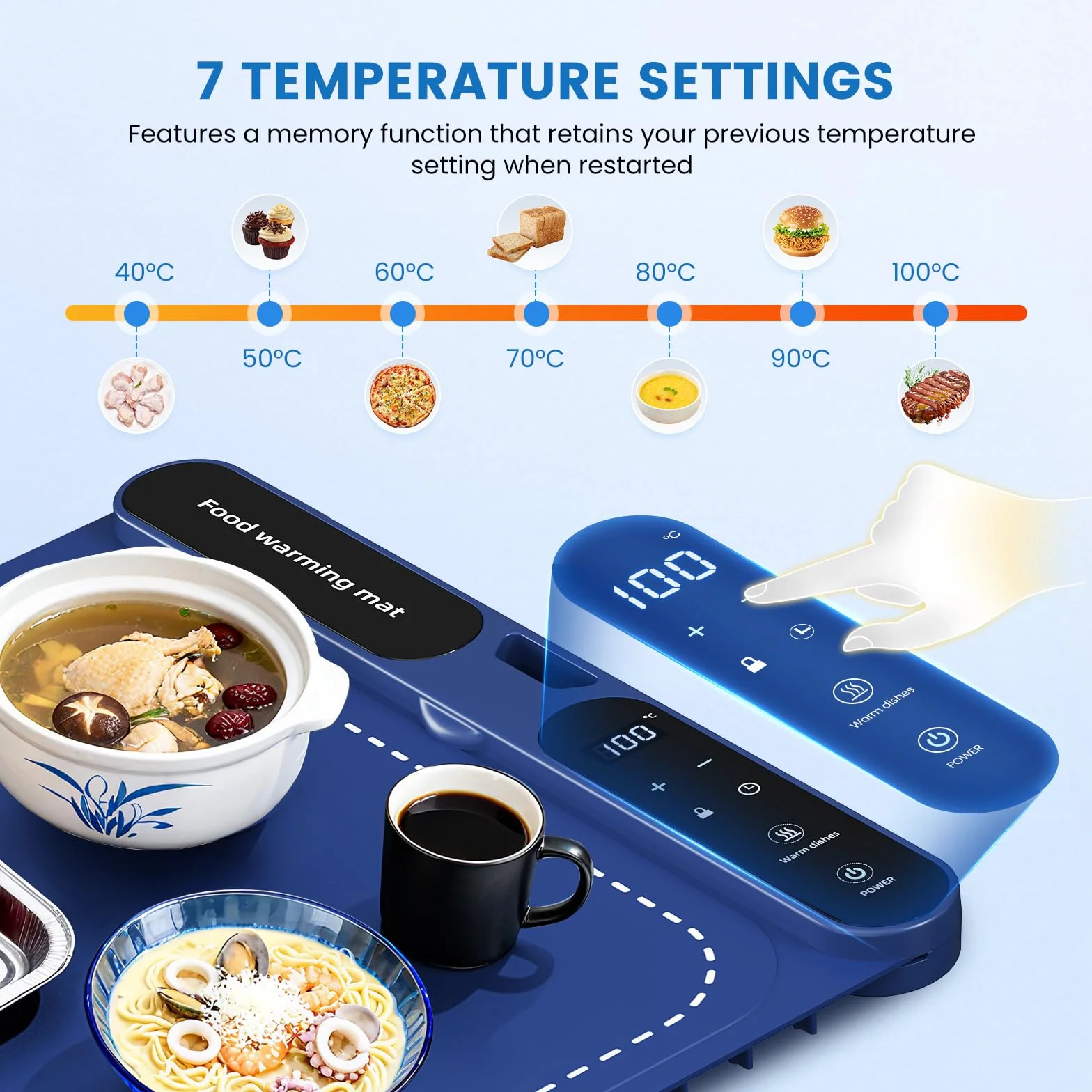 Tappetino riscaldante per alimenti Warming board 10S in silicone flessibile blu