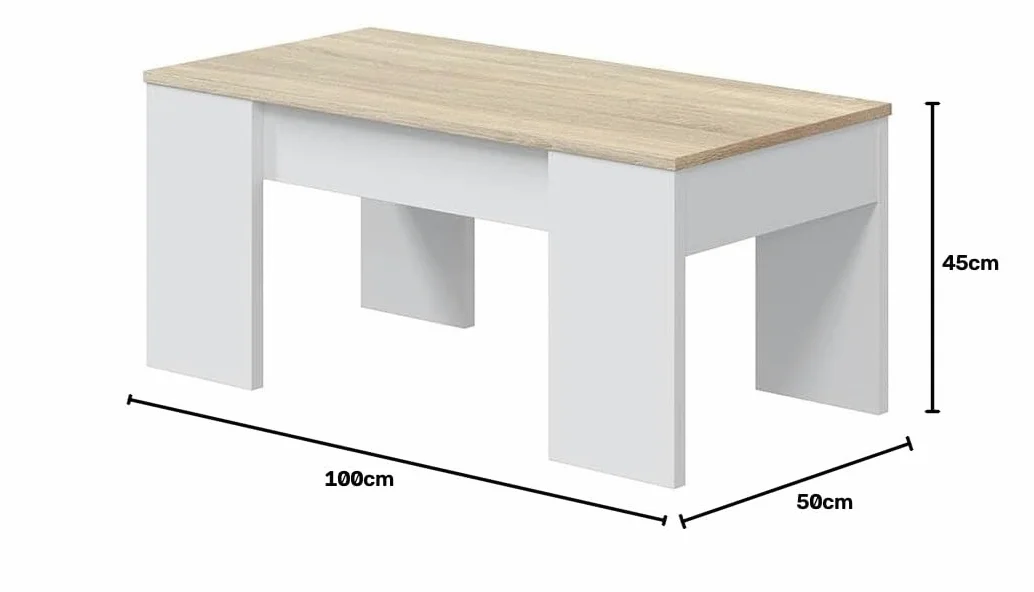 Habitdesign 0F1640A - Tavolino da salotto Low Cost, tavolo da pranzo colore Rovere Canadese - Bianco Artik, misura 100 cm (lunghezza) x 45-56 cm (altezza) x 50 cm (profondità)