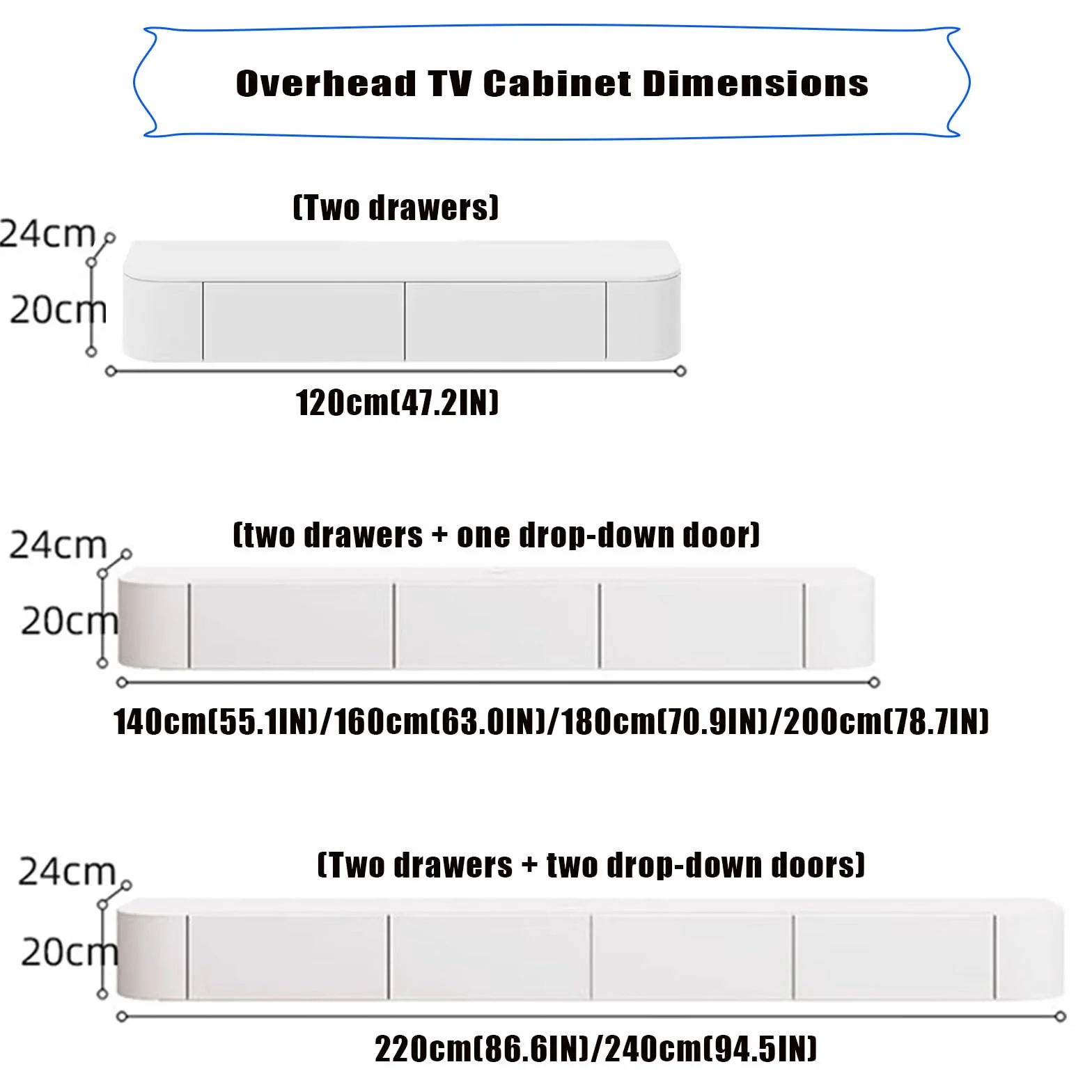 Consola TV galleggiante, mobile TV a parete, banco TV con grande spazio di archiviazione sotto la TV con cassetti, supporto per router (bianco + LED, 120 x 20 x 24 cm)