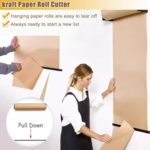 Espositore per rotolo di carta kraft con taglierina e tavola in legno per menù e offerte speciali per ufficio