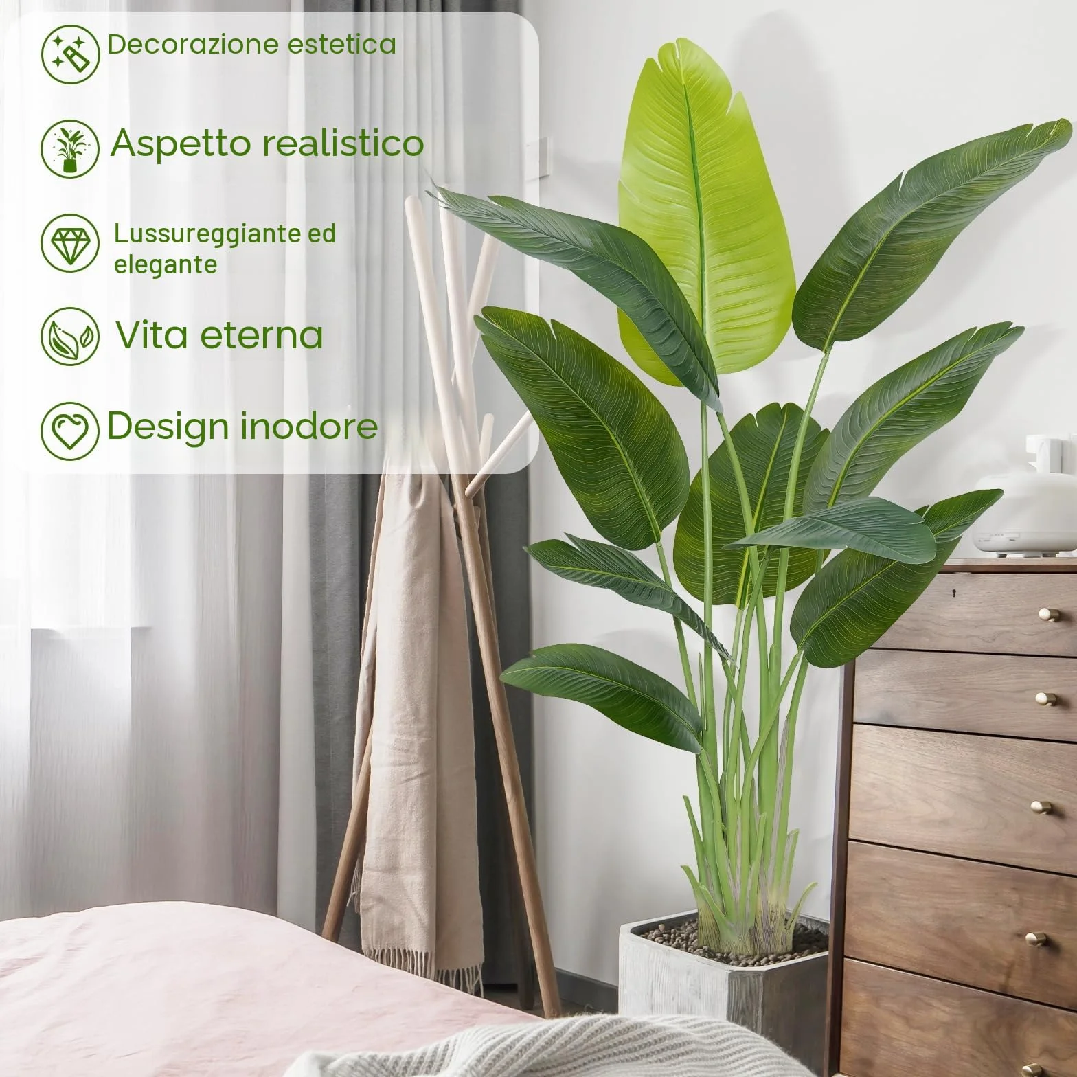 Pianta Artificiale Uccello del Paradiso 150cm Alta, Piante Finte da Interno Grandi Finta con 10 Foglie Albero di Banano Artificiale Per Interni Esterno Soggiorno Ufficio Giardino Dec（1 PACK）