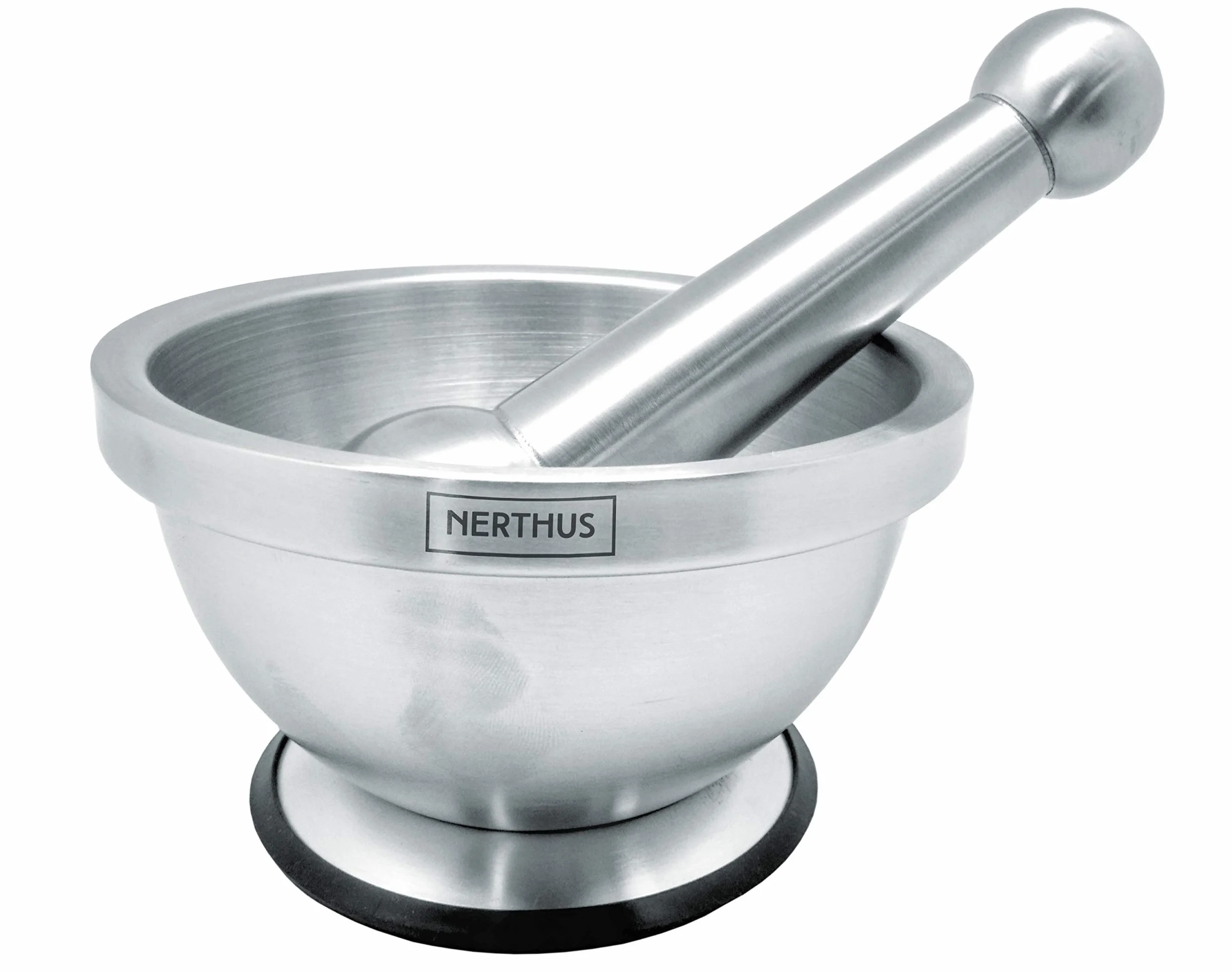 Nerthus FIH 020 mortaio acciaio inox con pestello base antiscivolo per spezie salse cucina