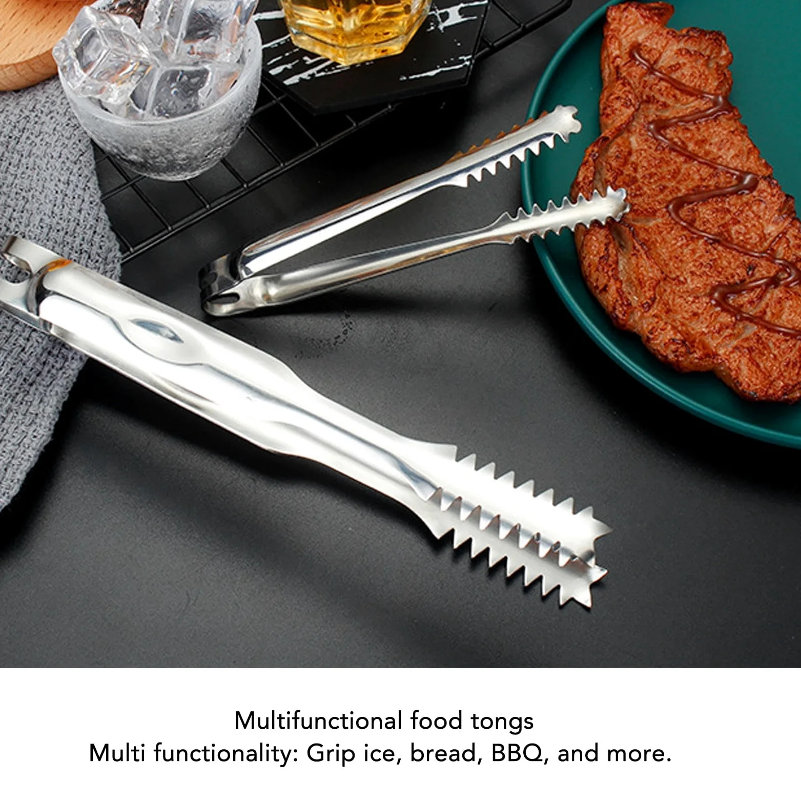 Pinze Per Ghiaccio in Acciaio Inossidabile da 10 Pezzi, Pinze Per Ghiaccio Mini Pinze Per Zucchero, Pinze Per Piccoli Antipasti, Pinze Per Servire Cibo da Cucina, Clip da Cucina a Dente (22.8CM)