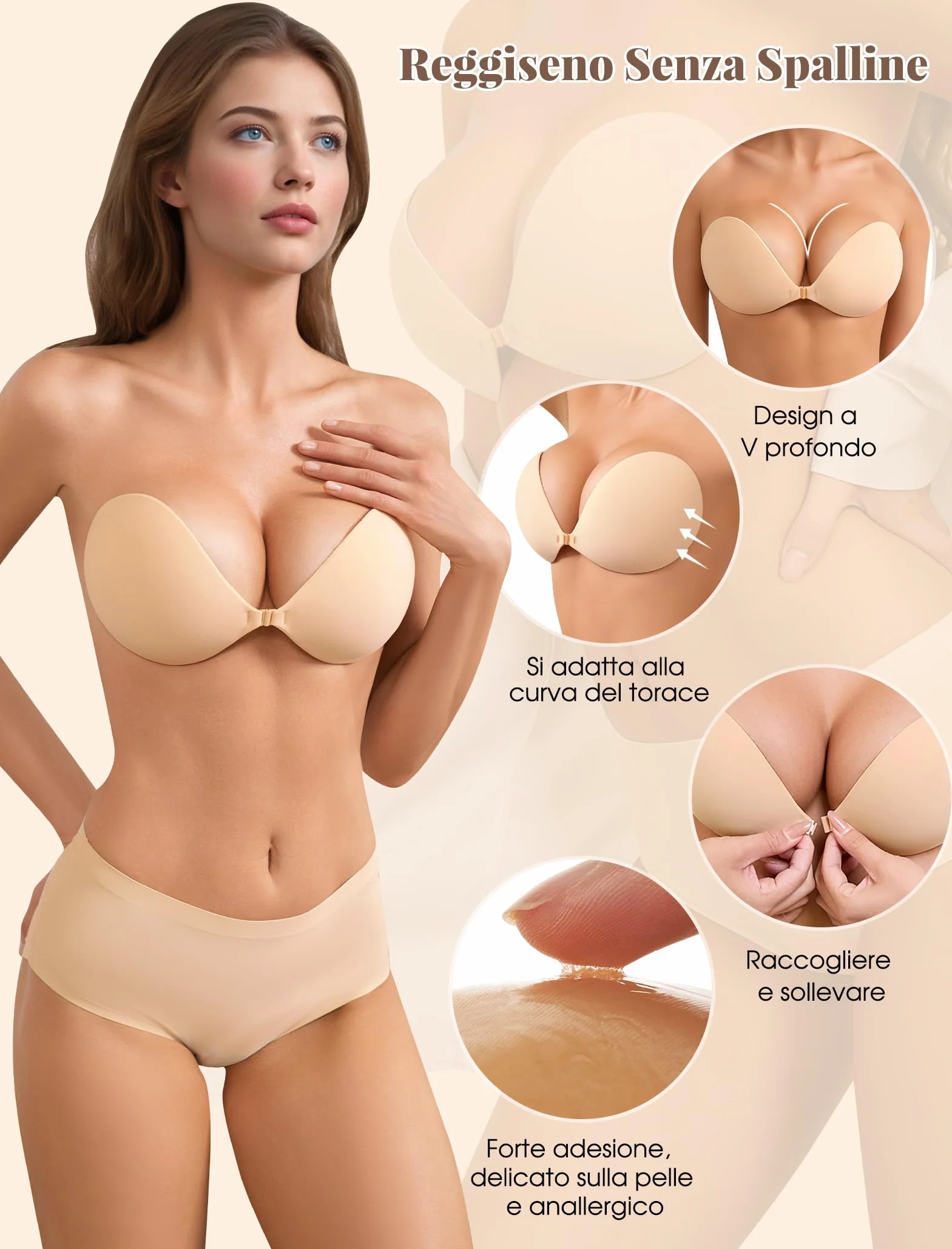 Reggiseno Invisibile Adesivo Push Up Silicone Riutilizzabile Sticky Bra