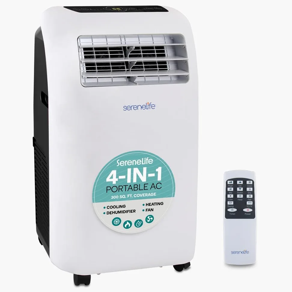 SereneLife Climatizzatore mobile 4 in 1: refrigeratore d'aria, ventilatore, deumidificatore + riscaldamento - Climatizzatore portatile con tubo di scarico, telecomando & kit per stanze fino a 42 mq