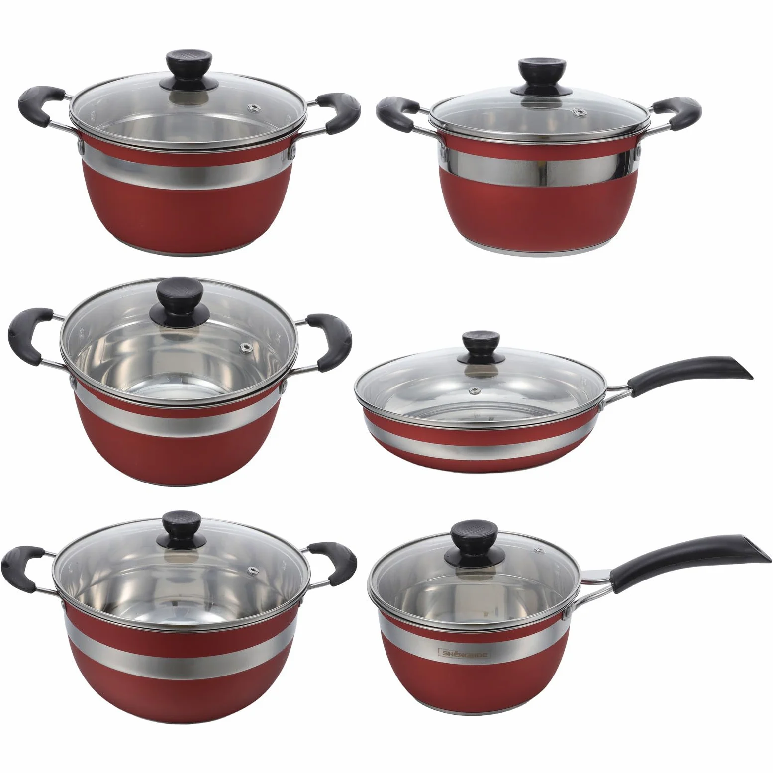 Set di Pentole in Acciaio Inox 12 Pezzi Rosso per Cucina | Compatibile con Piani Cottura, Rivestimento Antiaderente, Manici Ergonomici Anti-scottatura