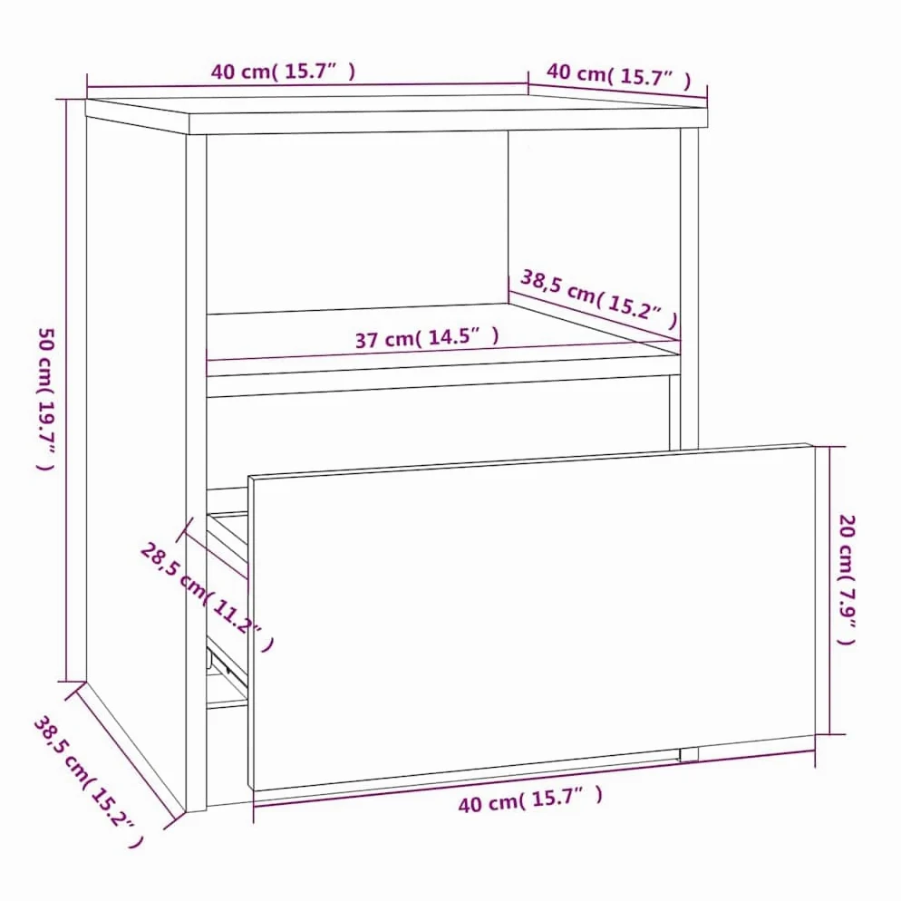 Comodini 2 Pezzi Sonoma Grigio 40x40x50cm Legno Ingegneria | Con cassetto e vano, portaoggetti multiuso, fissaggio a parete incluso, manuale di montaggio