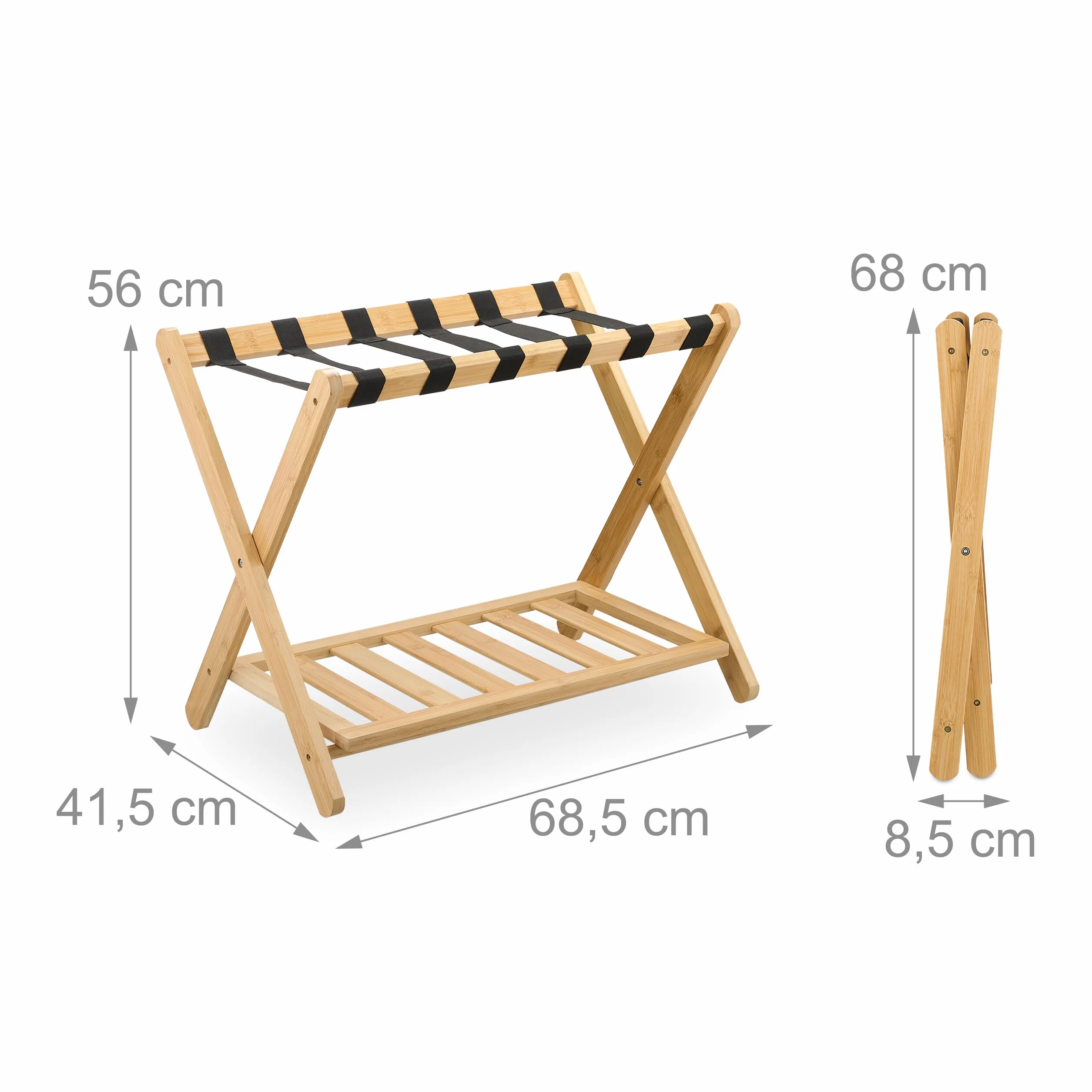 Relaxdays Portavaligie da Camera, Stand Reggivaligia in bambù Pieghevole, 56x68,5x41,5 cm